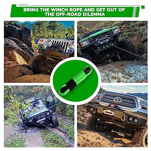 Tyt Synthetic Winch Rope Cable Kit 3/16" X 50' 8500 Lbs Winch Line With Protective Sheath, Rubber Stopper, Heavy Duty Winch Hook And Safety Pull Strap For 4Wd Off Road Vehicle Atv Utv (Green) #TOP6
