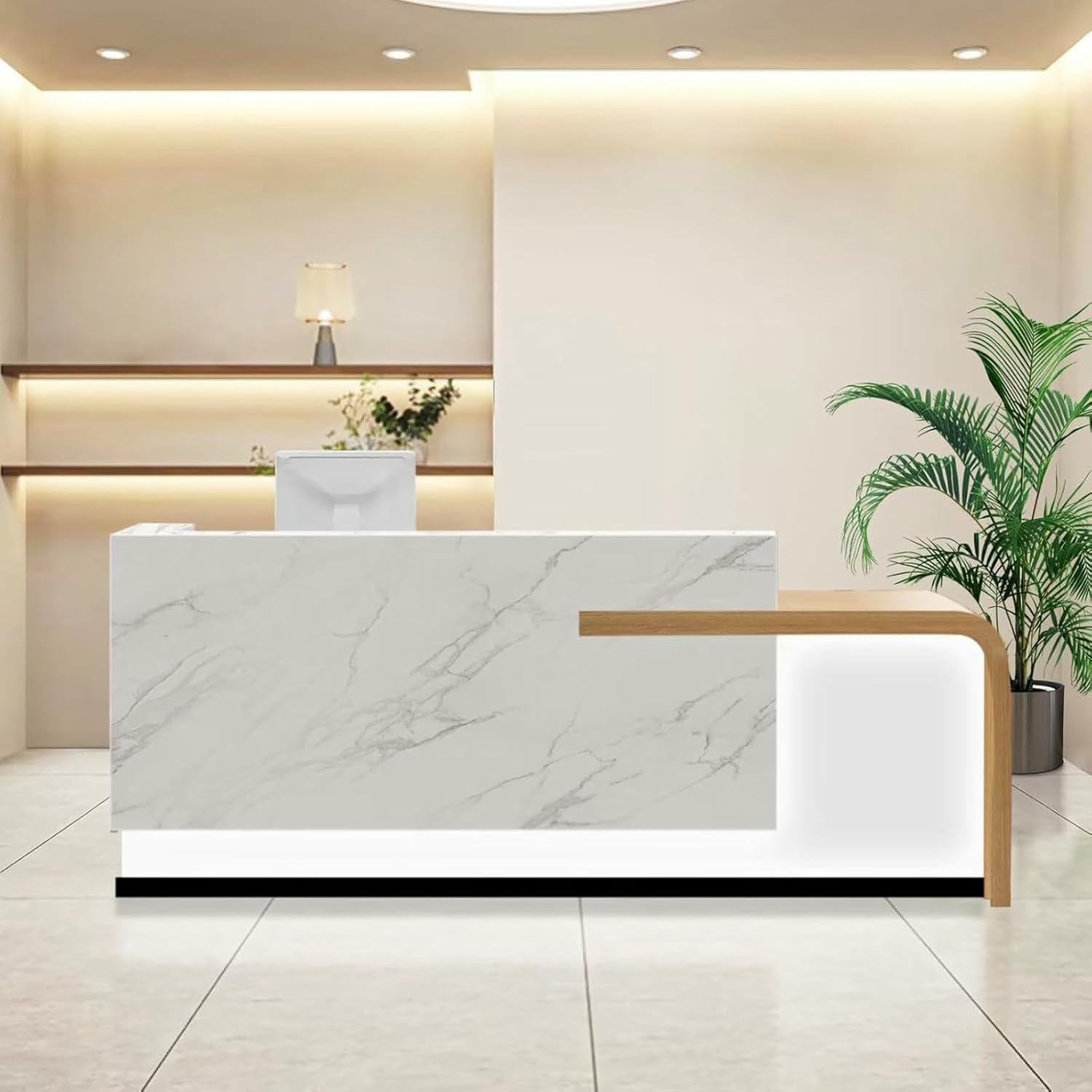 Large Reception Desk with LED Lights Modern Front Counter Desk Reception Room Table Office Lobby Beauty Salon Shop Checkout Counter No Assembly Required