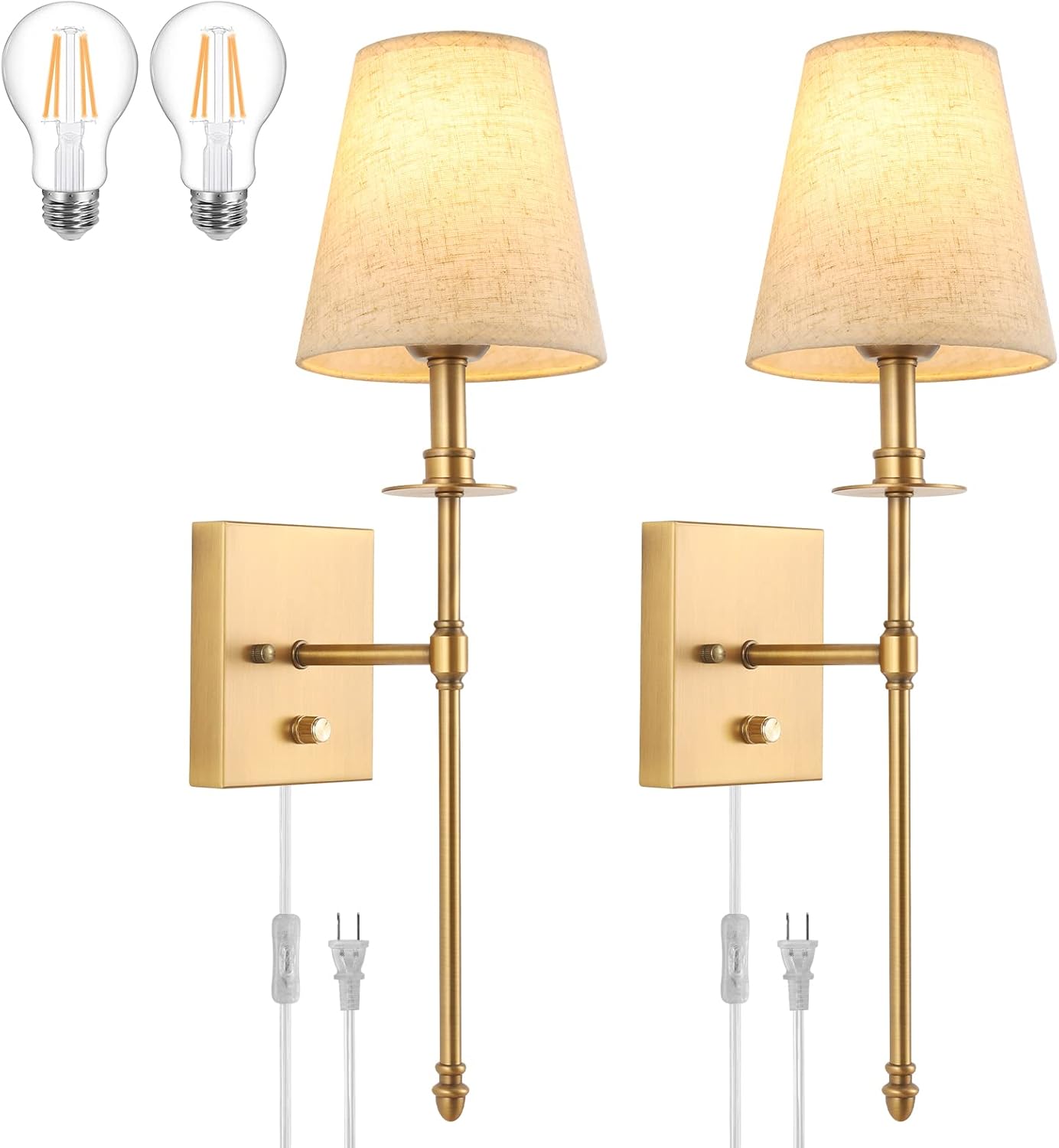 TRLIFE Dimmable Wall Sconces Set of 2, Wall Sconce Plug in Brushed
