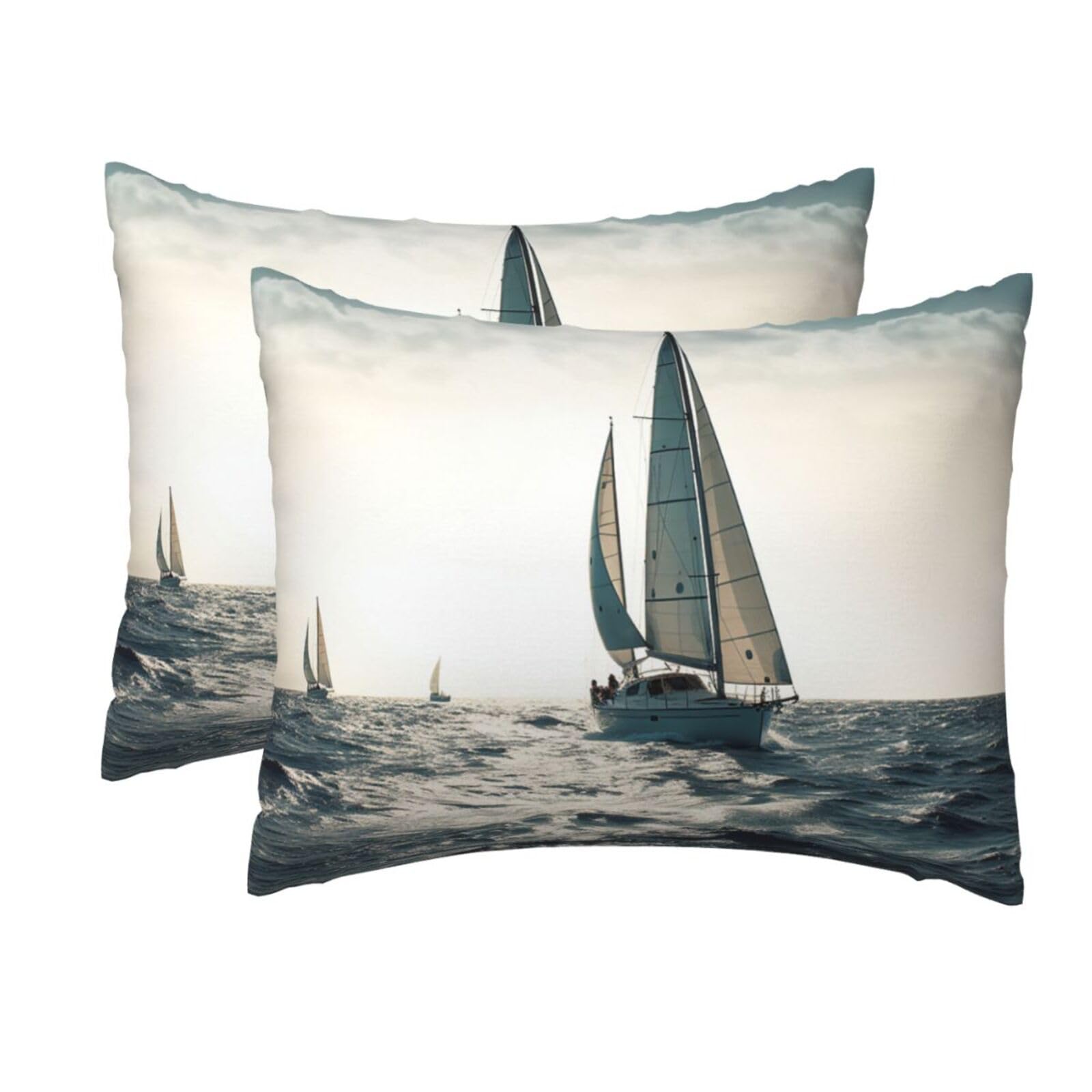 2 Pack Standard Size Pillow Cases for Hair and Skin Soft Breathable Pillow Case Covers with Hidden Zipper Ocean Sailing Pillowcase 20x26 Inches Pillow Cover for Sleeping Gift