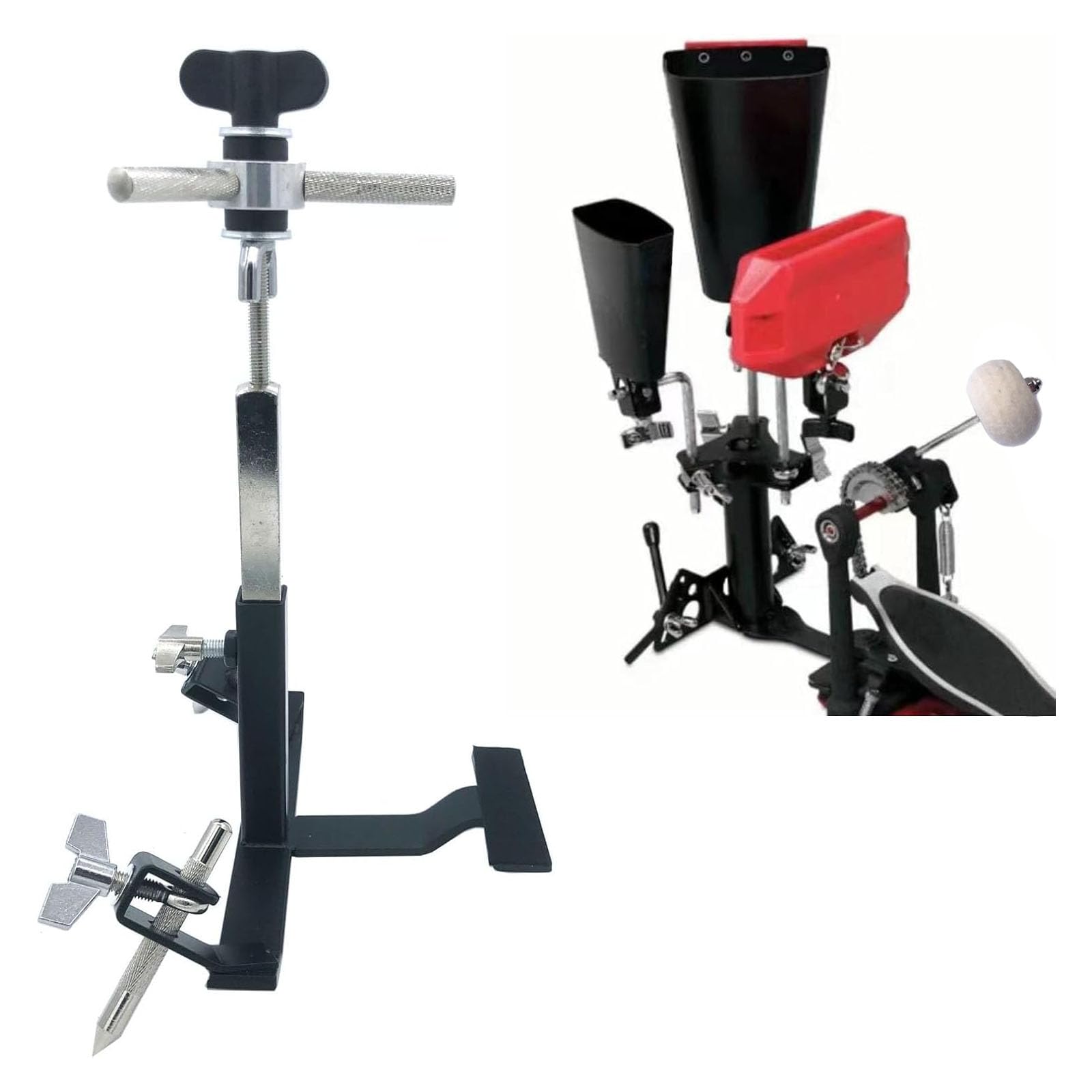 Soporte de montaje de pedal de cencerro de 3 cabezales, soporte de montaje de pedal de cencerro para pedales de bombo, soporte de abrazadera de cencerro para juego de batería electrónica