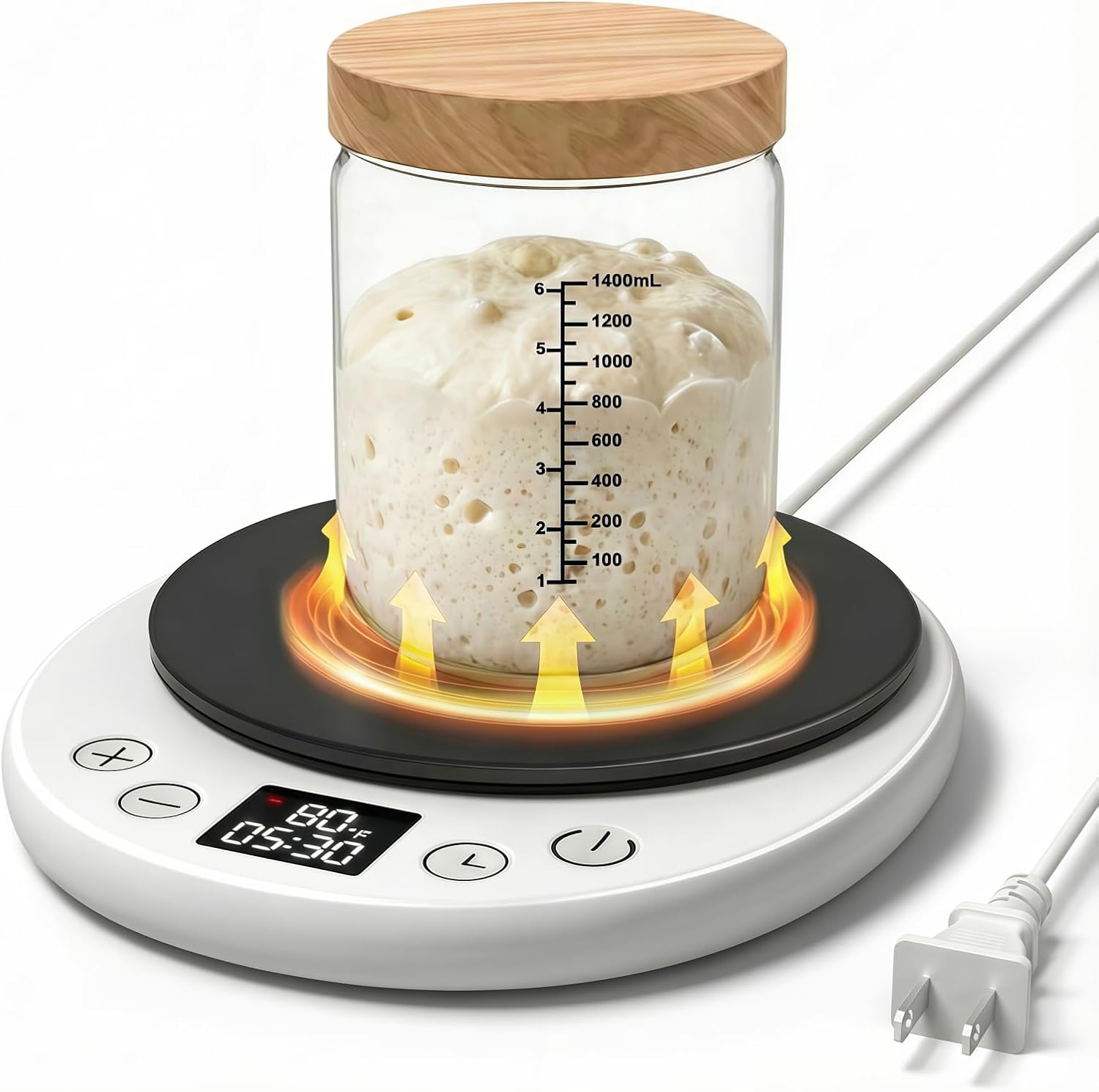 Sourdough Starter Warmer - Professional 1°F Precision, 24H Auto Shutdown Timer, Delayed Start, 4.9" Surface for Perfect Fermentation (White)