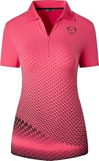 jeansian Women's Sport Polo Tee Shirts T-Shirts Tshirt Tops Poloshirt Zipper Golf Tennis Bowling Jersey Quick Dry SWT331_Rosered_S