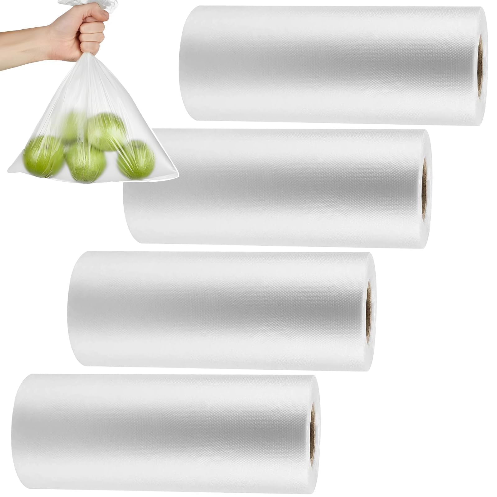4 Rollen Kunststoffbeutel für Lebensmittel, 30 x 50 cm, haltbare, transparente Lebensmittelaufbewahrungsbeutel für Brot, Obst, Gemüse, Einkaufen, 1400 Stück Poly-Verpackungsbeutel