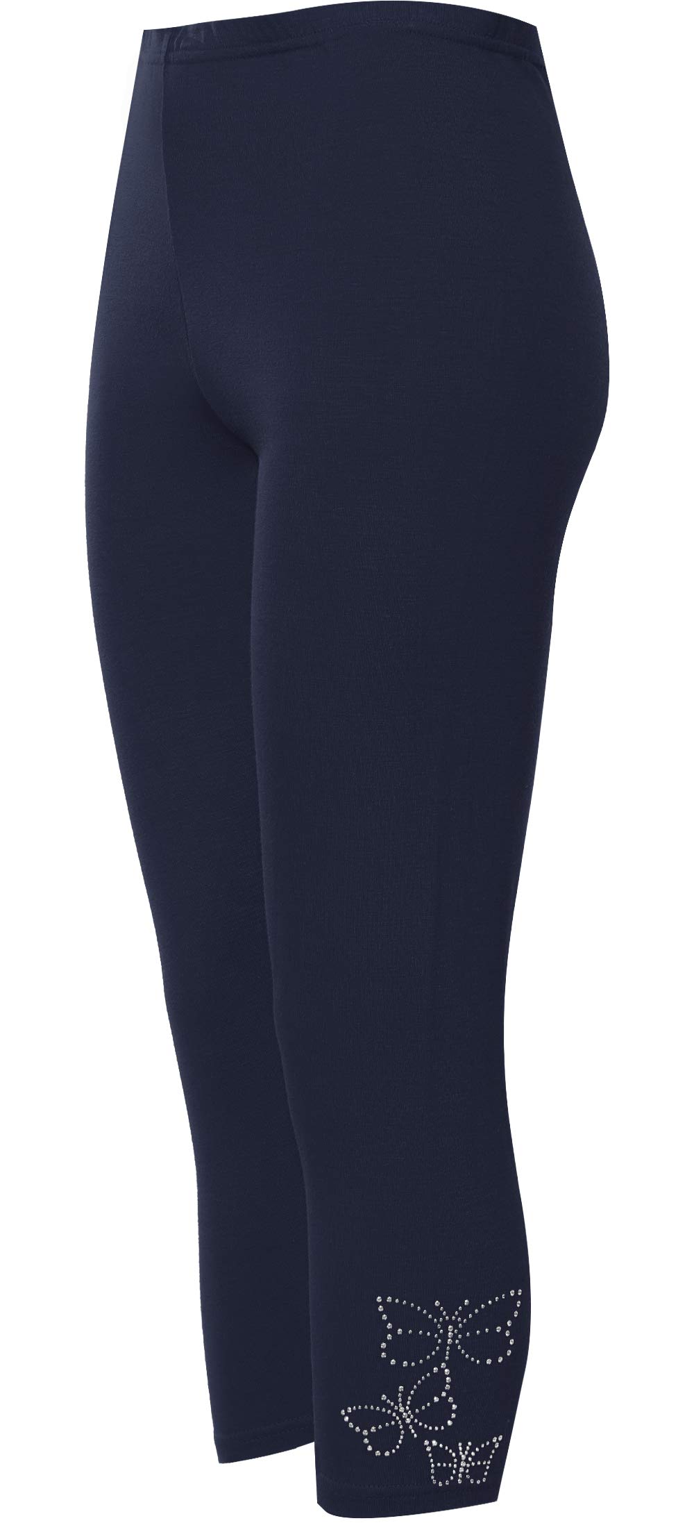 WearAll New Ladies 3/4 Butterfly Sequin Stretch Womens Leggings Navy Blue 20/22