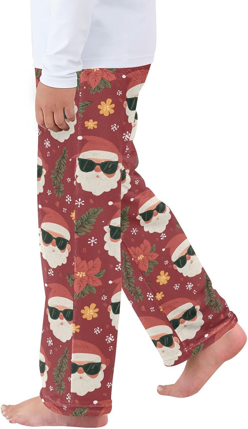 visesunny Cute Christmas Santa Claus Sunglasses Tree Boys Pants for Kids Fleece Bottoms Long Jogger Pants Trouser Size 6-14Y