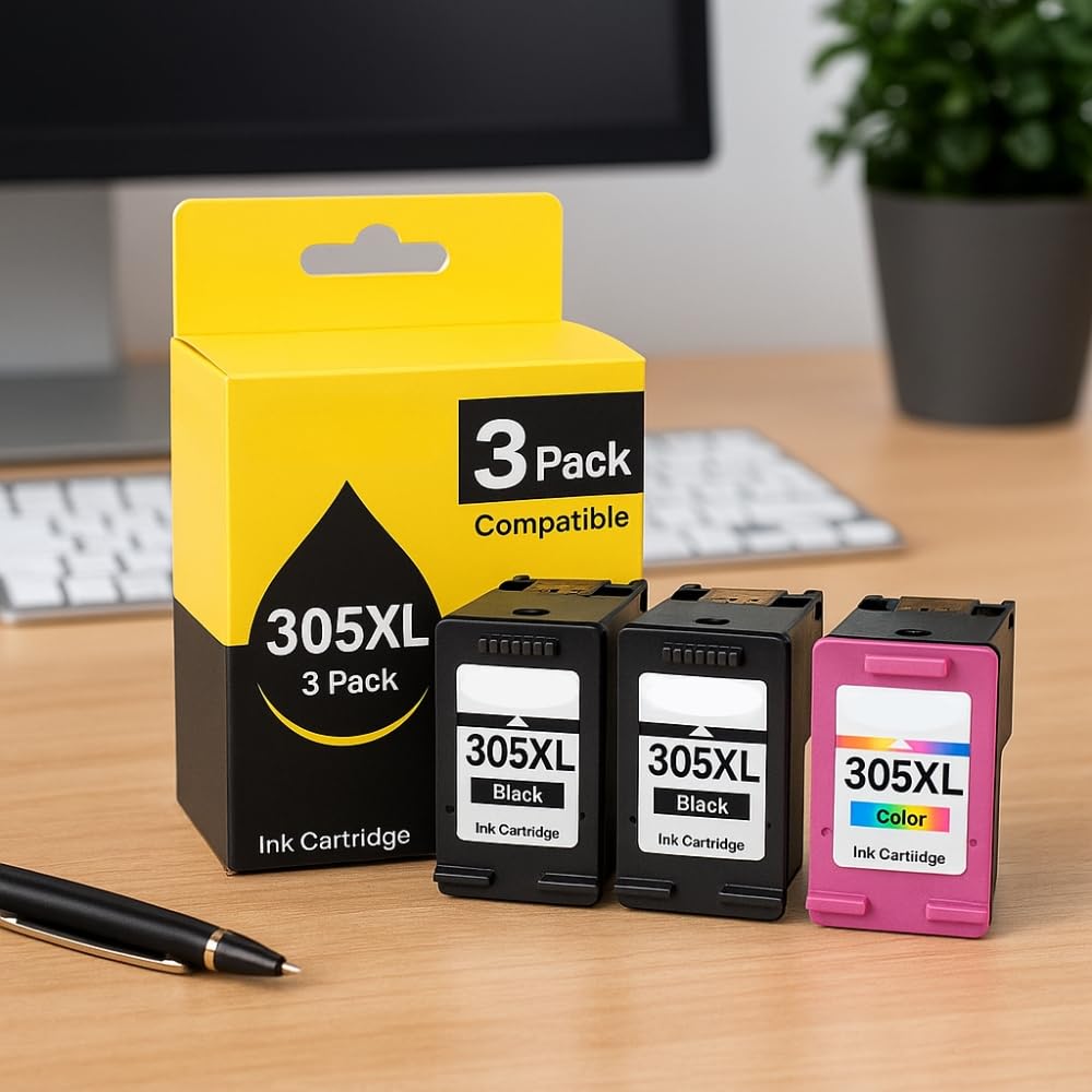 Pack 3 Cartouches Compatibles pour imprimantes HP 305XL Deskjet 1210 à 4223e/Deskjet Plus 4110 à 4210e/Envy 6010 à 6065e & Envy Pro 6420 à 6475e