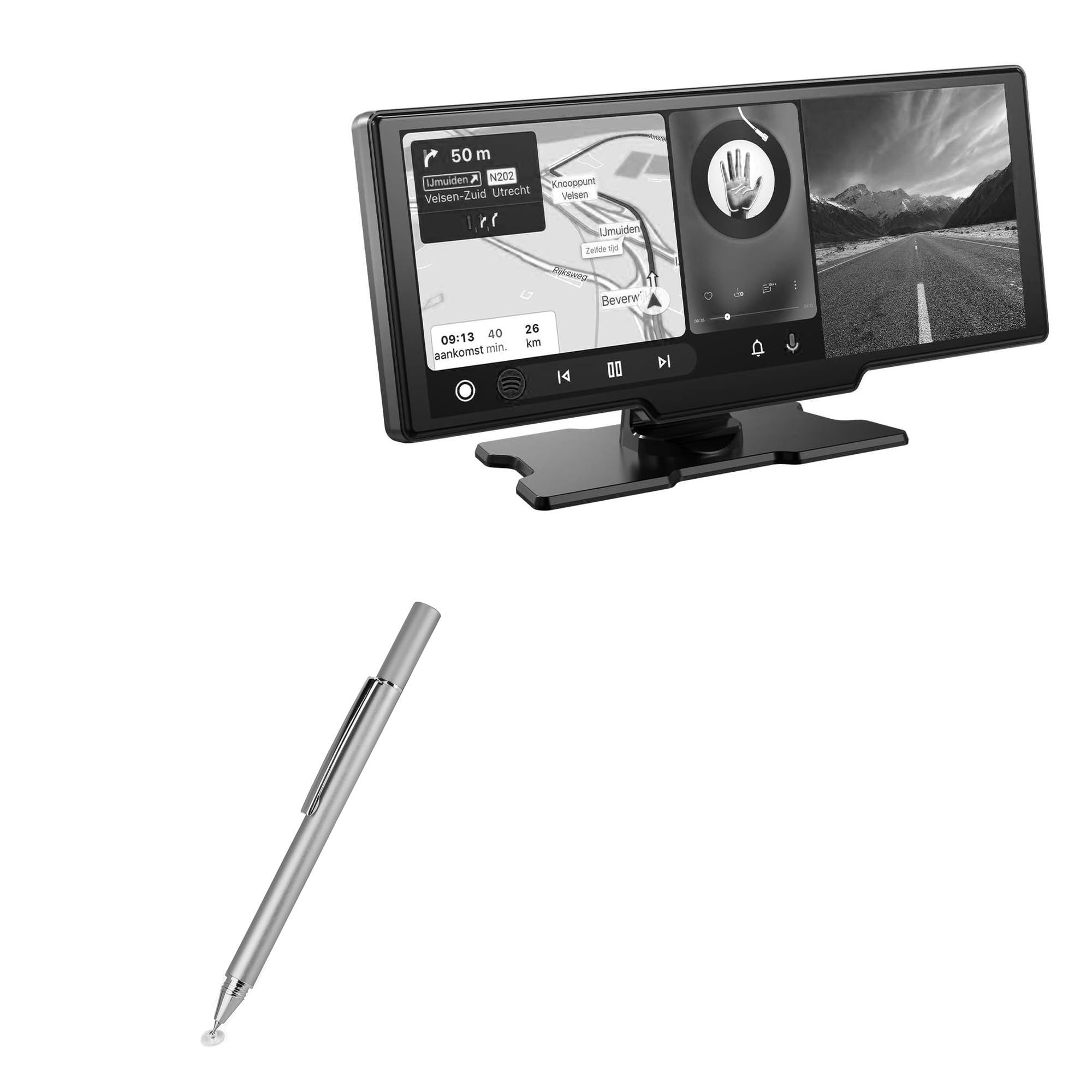 BoxWave Stylus Pen Compatible with HESHS Portable CarPlay Screen for Car (10.26 in) - FineTouch Capacitive Stylus, Super Precise Stylus Pen - Metallic Silver