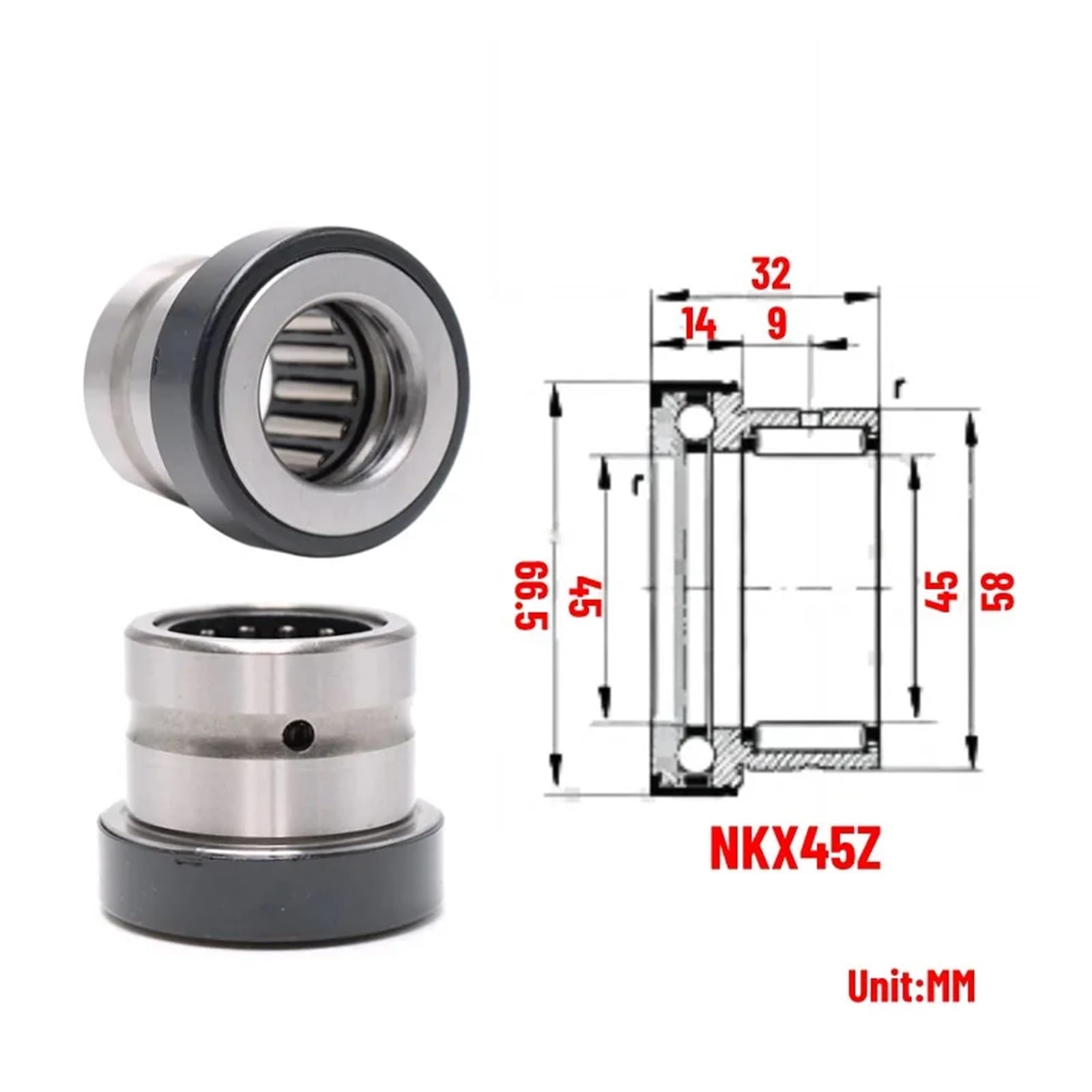 1 rodamiento de agujas combinado NKX10ZTN, NKX12Z, NKX15, 17, 20, 25, 30, 35, 40, 45, 50, 60 y 70Z(NKX45Z)