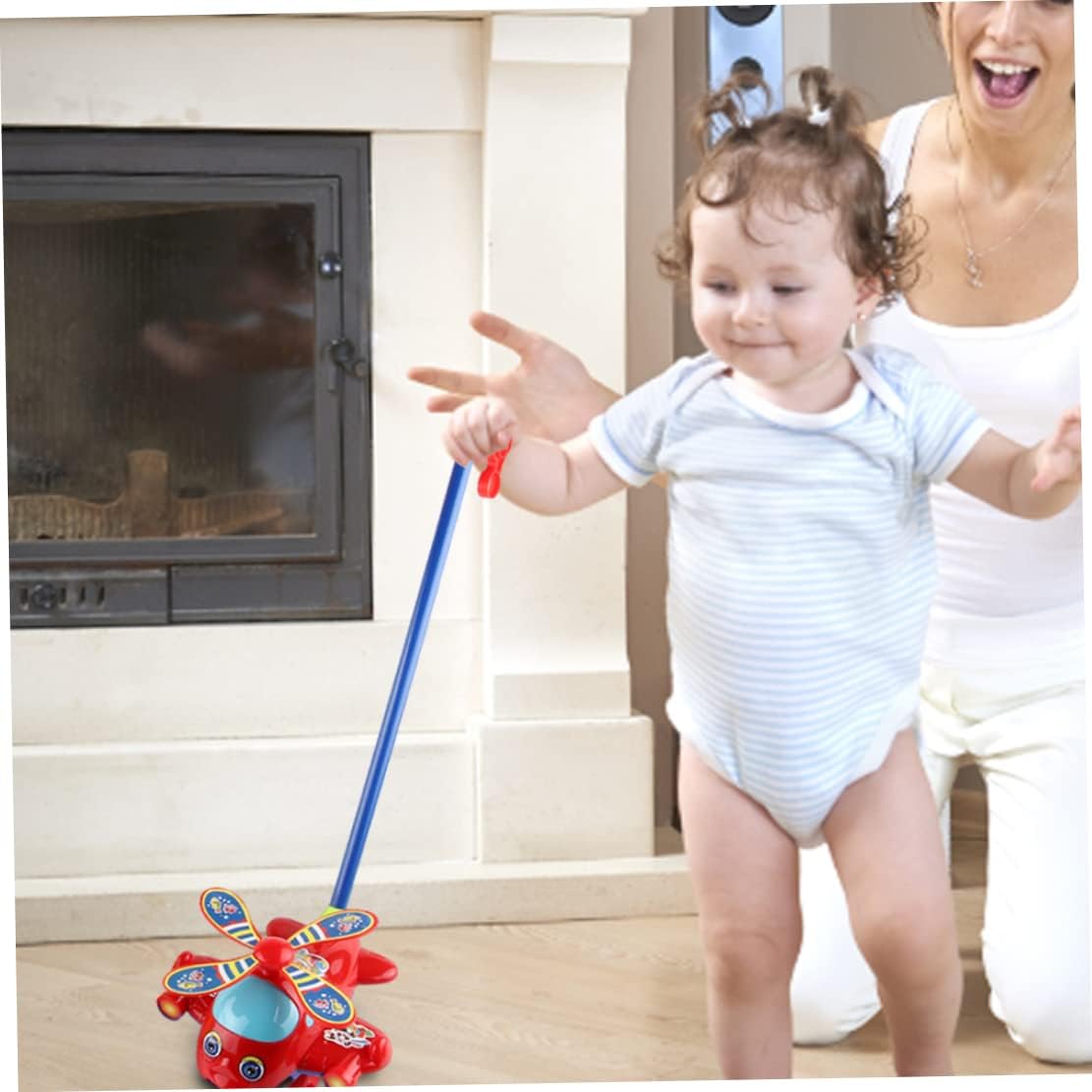 Push Along Toys Baby Pushing Airplane Toy with Long Handle Walking Toy for Toddlers