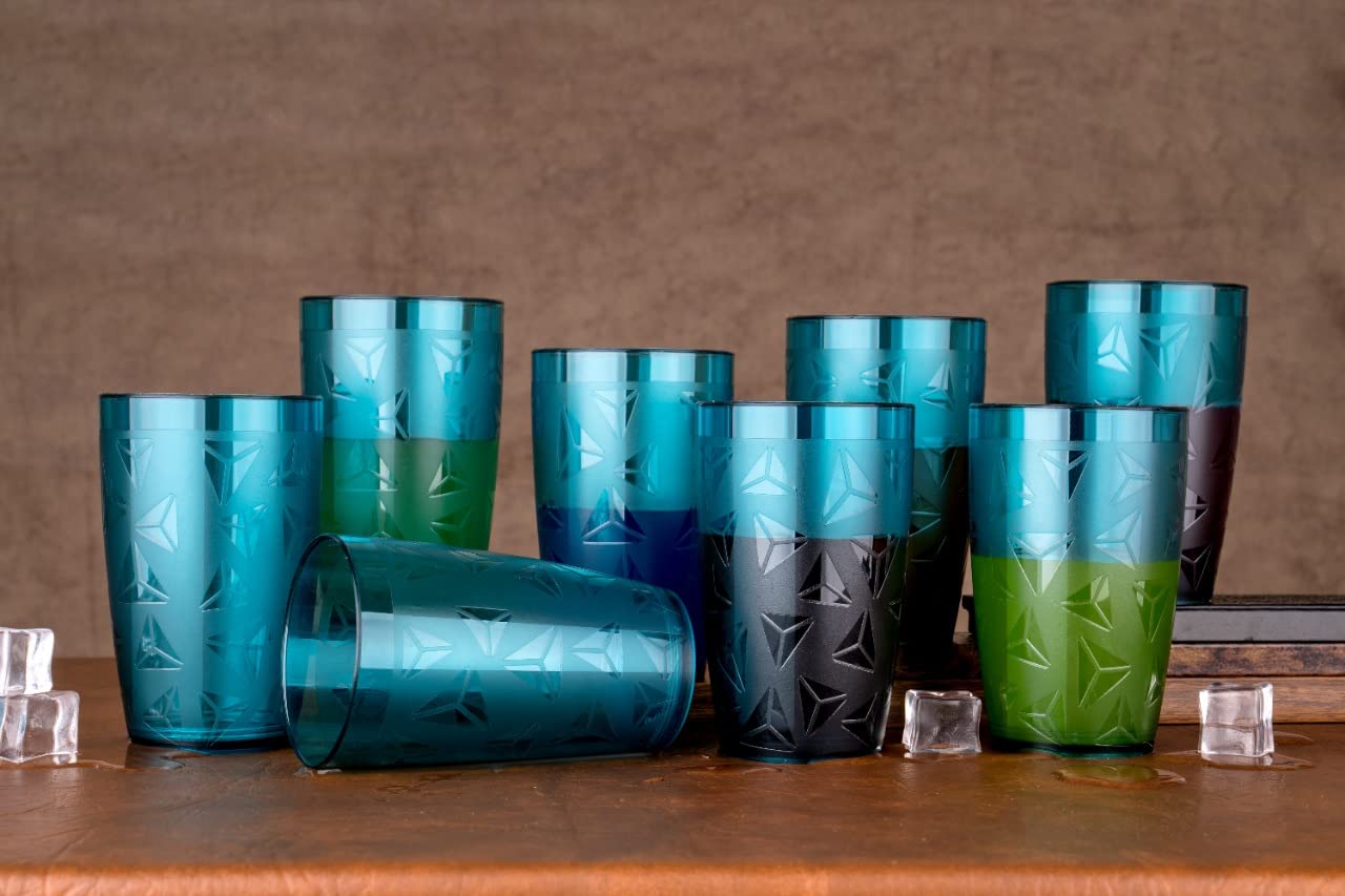 SKY HEARTMulti Purpose Unbreakable Prism Glass Drinking Glass Set of 6 Pieces, ABS Poly Carbonate Plastic,300 ml Capacity Each, Clear Glass (Unbreakable) (Prism 6 White)