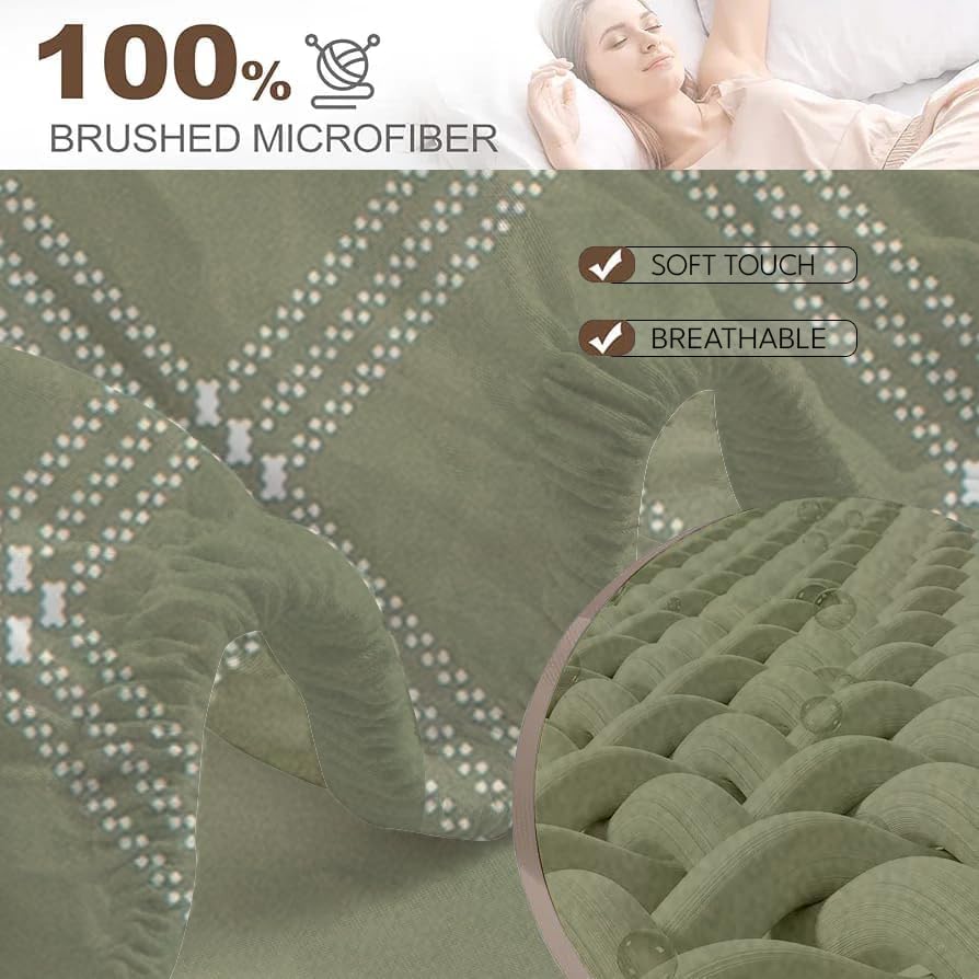 Image of RD TREND Waterproof Fitted Bedsheet for Queen Size Bed (78x60x8 Inches) | Ultra-Soft Glace Cotton Elastic Sheet with 2 Pillow Covers (18x28 Inches) (Green Check)