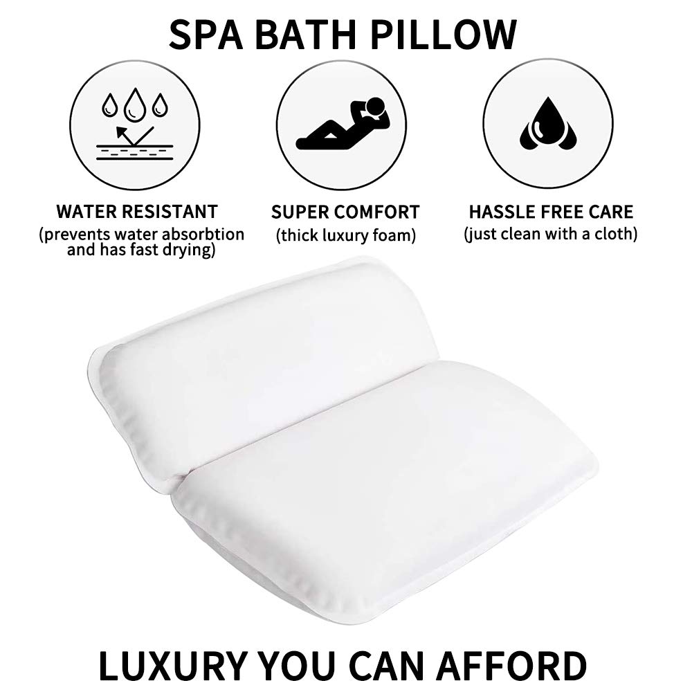 Almohada de Baño, Almohadas para bañera con 7 Ventosas Antideslizantes, Diseño de 2 Paneles para Cabeza, Cuello y Espalda, Ideal para Jacuzzi SPA e Hidromasajes (14.5" x 11")