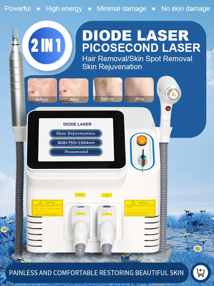 Macchina Laser a Diodi e Picosecondo 2 in 1, 808+755+1064nm, Rimozione Peli, Macchie, Tatuaggi e Ringiovanimento della Pelle
