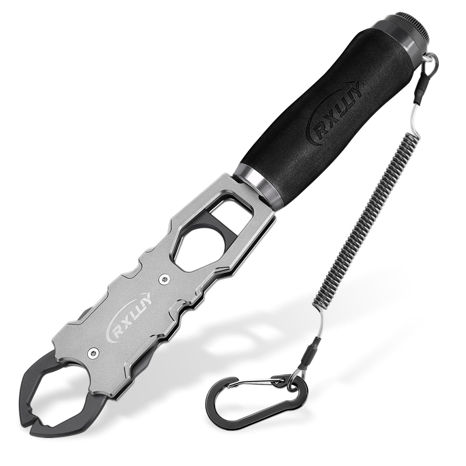 RXLUY 11.5" Fish Lip Gripper with Scale, Max 40lbs Scale, 360° Swivel Non-Slip Handle, Fish Grabber Control Tool for Safe, Hook Removal, Easy Catch & Release, Fishing Gifts for Men Women