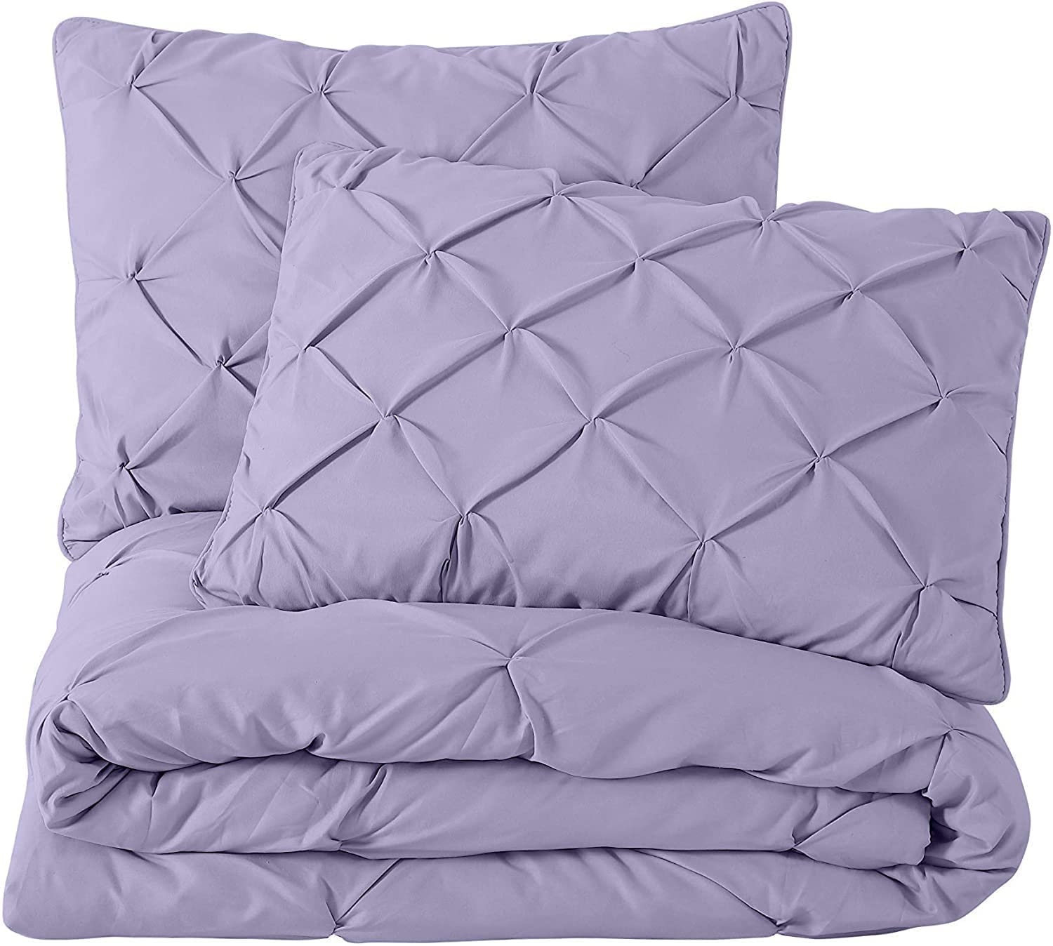 Pinch Pleat PinTuck 3 Piece Duvet Cover Set - 100% Egyptian Cotton Quilt Covers Bedding, 300 Thread Count Diamond Bedding Set with Zipper Closure Hotel Quality - Lavender Solid, Emperor Size.