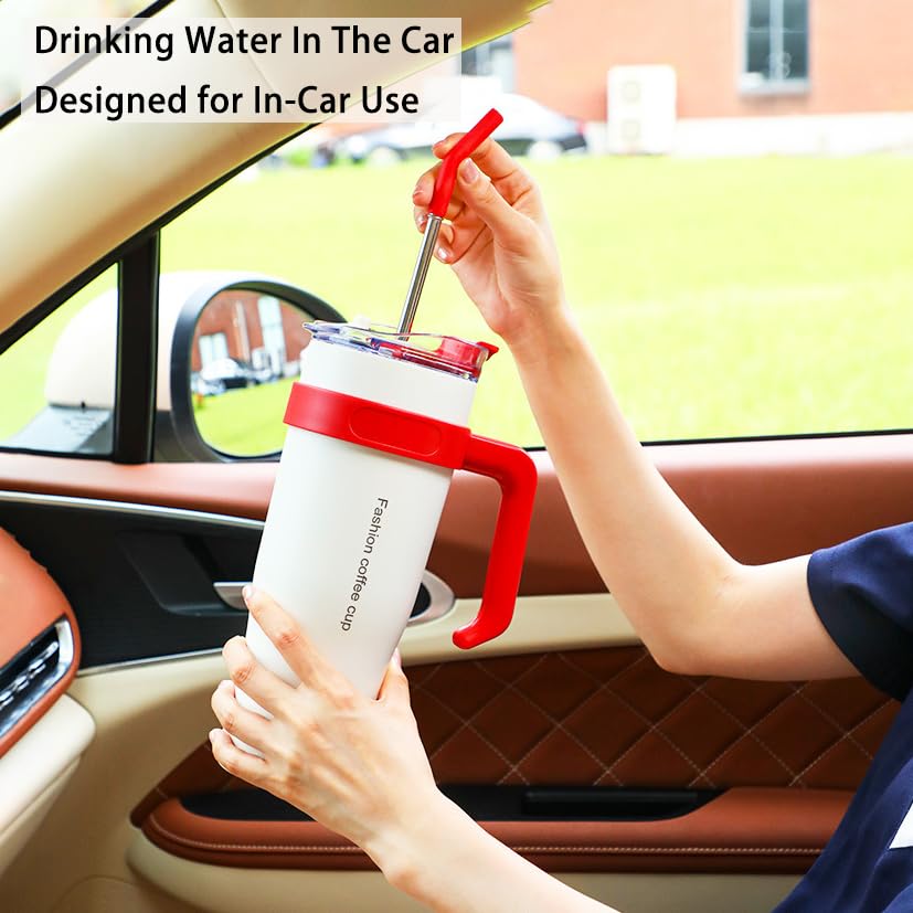 CIRONI Stainless Steel Vacuum Insulated Tumbler with Lid and Straw for Iced and Cold Beverages, 40 oz(Red)