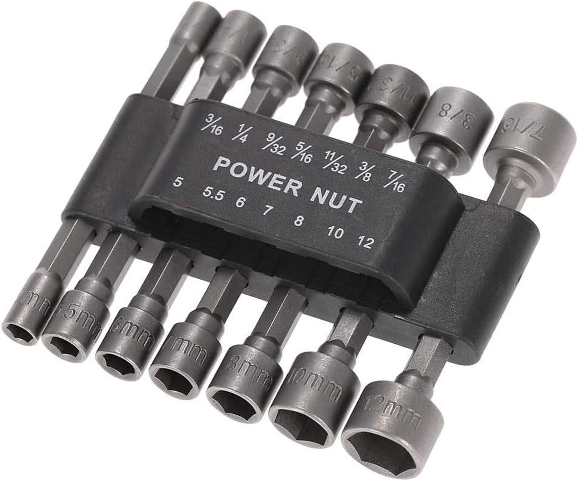 Techson 14pcs Power Nut Driver, Drill Bit Set, Metric Socket Wrench