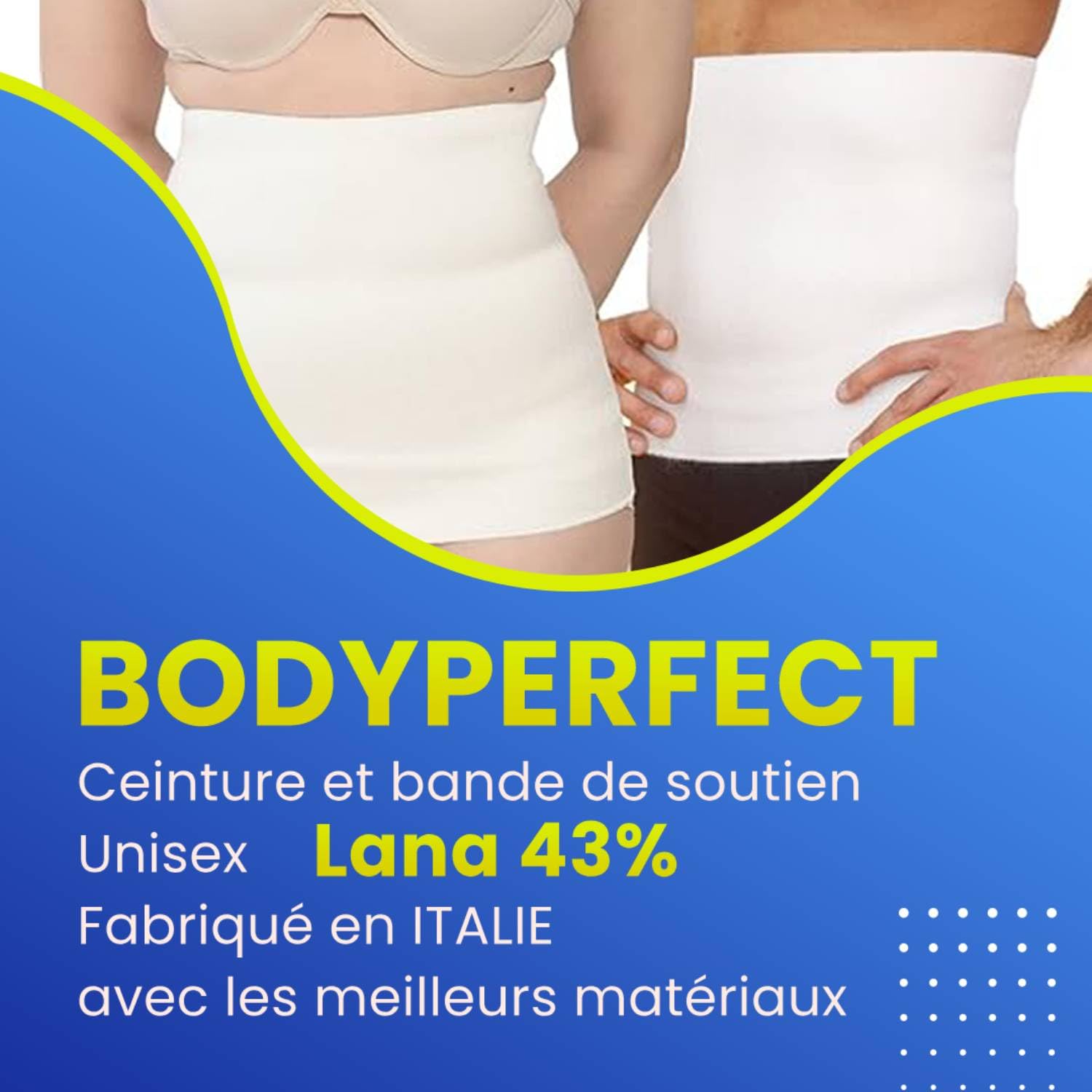 BODYPERFECT Ceinture lombaire chauffante Laine Abdominale Homme Femme Gaine ventre plat SMALL