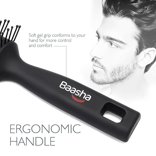 Miniatura 3 de Baasha Cepillo para el cabello, cepillo ventilado para secar con soplado, cepillo de pelo corto para hombre con cerdas con punta de bola, mejor para