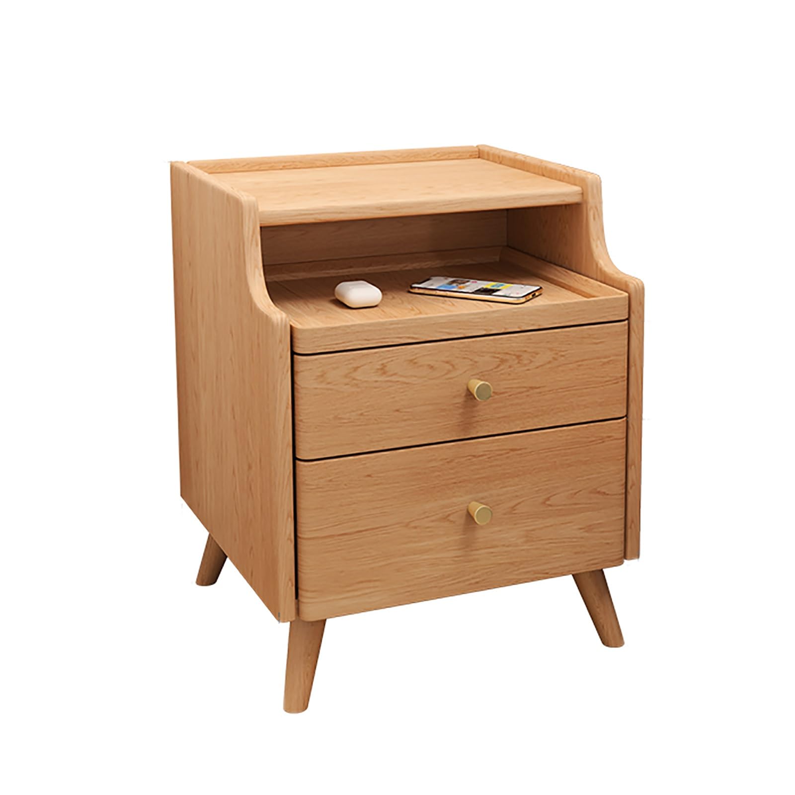 SXZenSpace Wooden Night Stand, Narrow Bedside Table, End Table with 2 Storage Drawers, Suitable for Bedroom, Living Room and Office (Color : Natural Wood 40cm/15.7in)