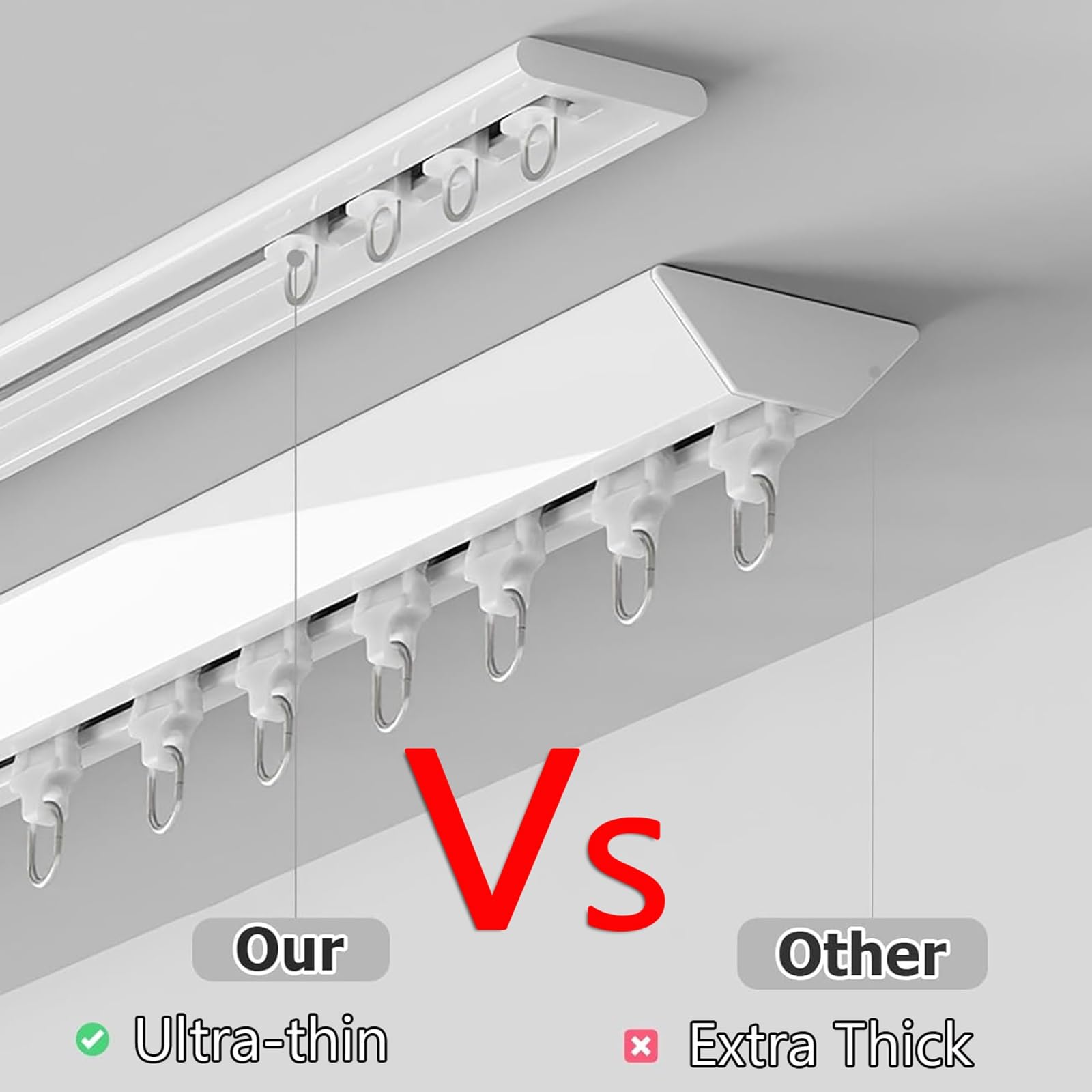 Rail De Rideau De Plafond Ultra-Fin Tringle À Rideau Montée Au Plafond Rail Rideaux Plafond Silencieux en Alliage D'aluminium pour Bureau, Salon, Chambre(White,1.8m(2 * 90cm))