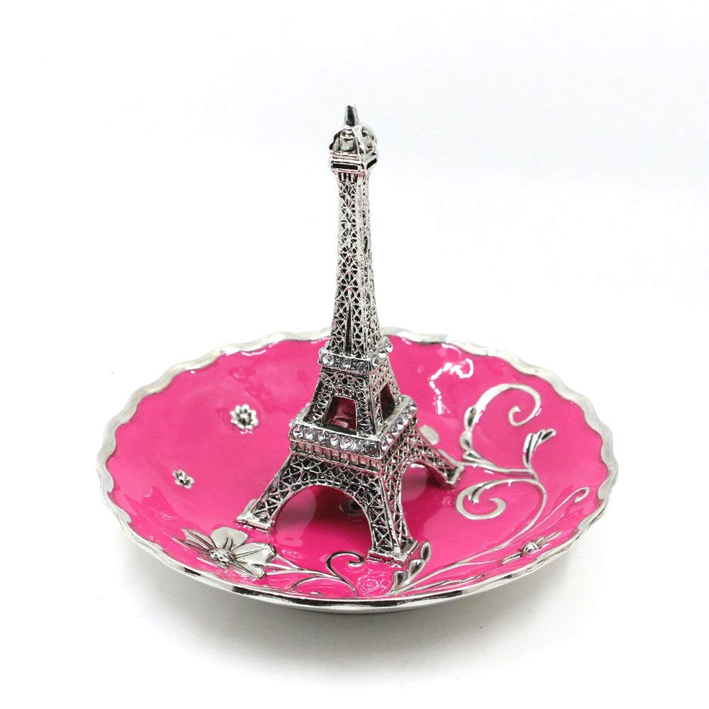 Metal Enamel Effiel Tower Jewelry Display Jewelry Organizers Trays Wedding Decorative (Pink)
