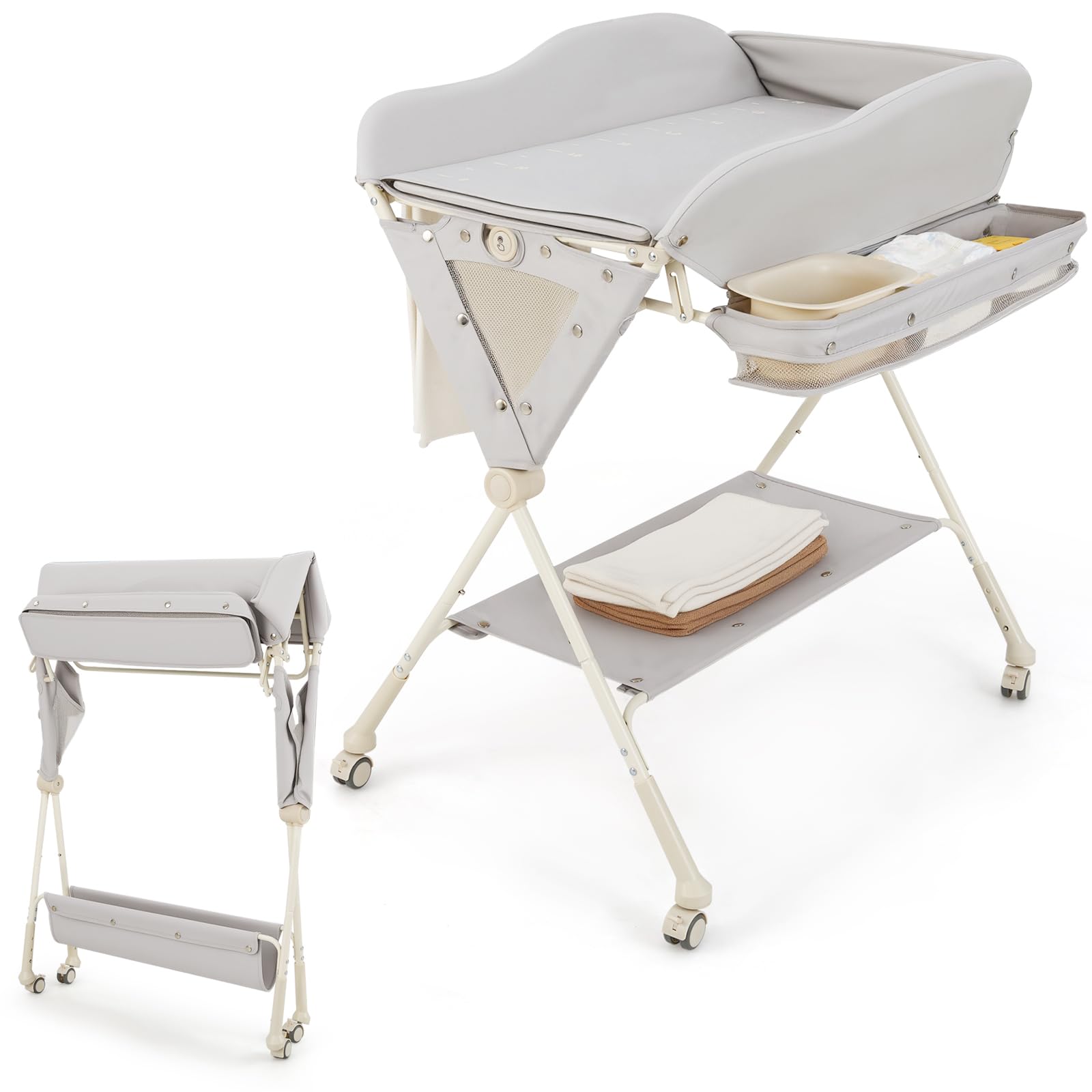 LIFEZEAL Cambiador de Bebé, Cambiador Plegable e Impermeable de Tejido, Cambiador de Pañales para Bebé de 0-6 meses (Gris)