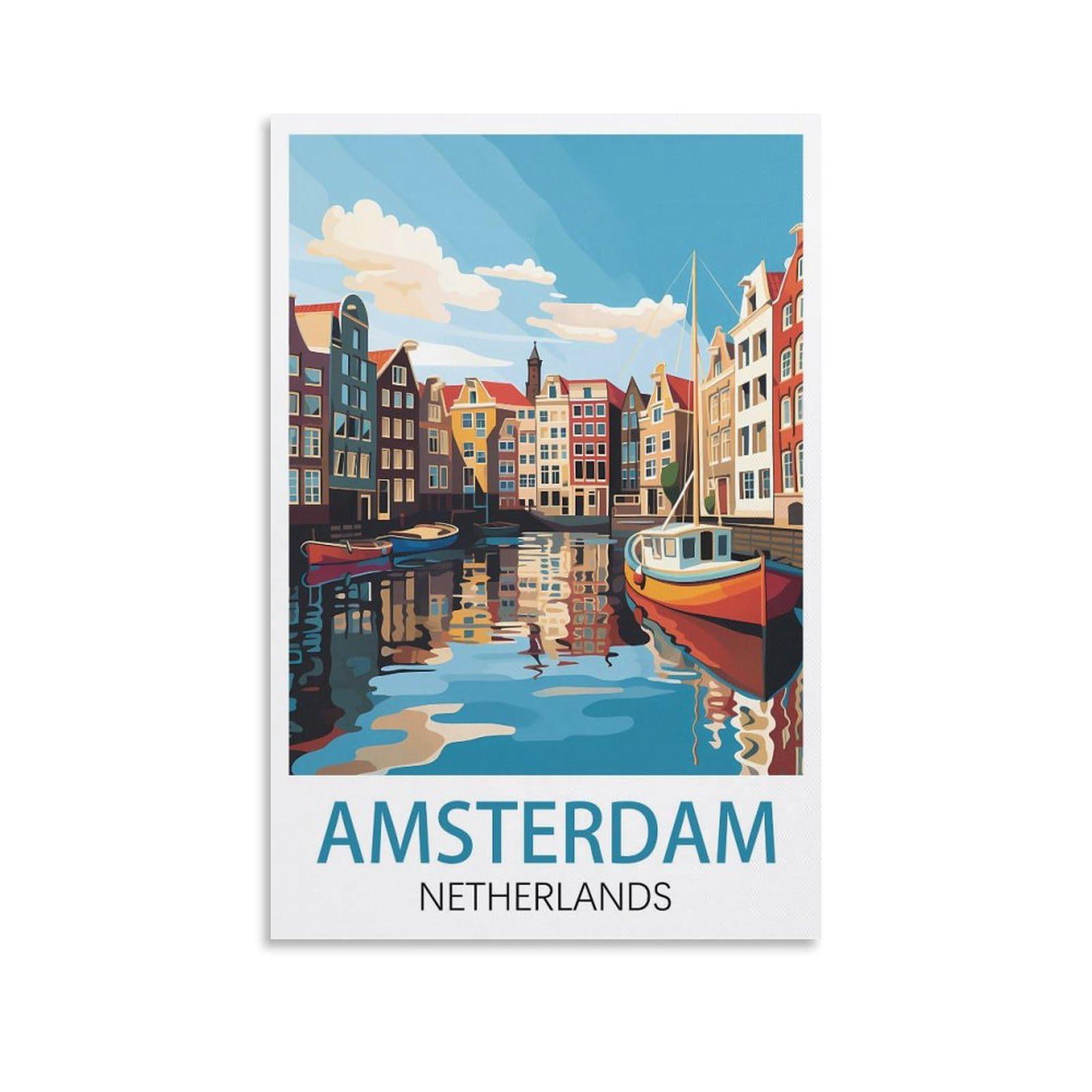 Losnabo Unframe-Style Amsterdam Netherlands Vintage Travel Posters 20X30inch(50X75cm) Canvas Wall Poster And Art Picture Print Modern Home Bedroom Decor