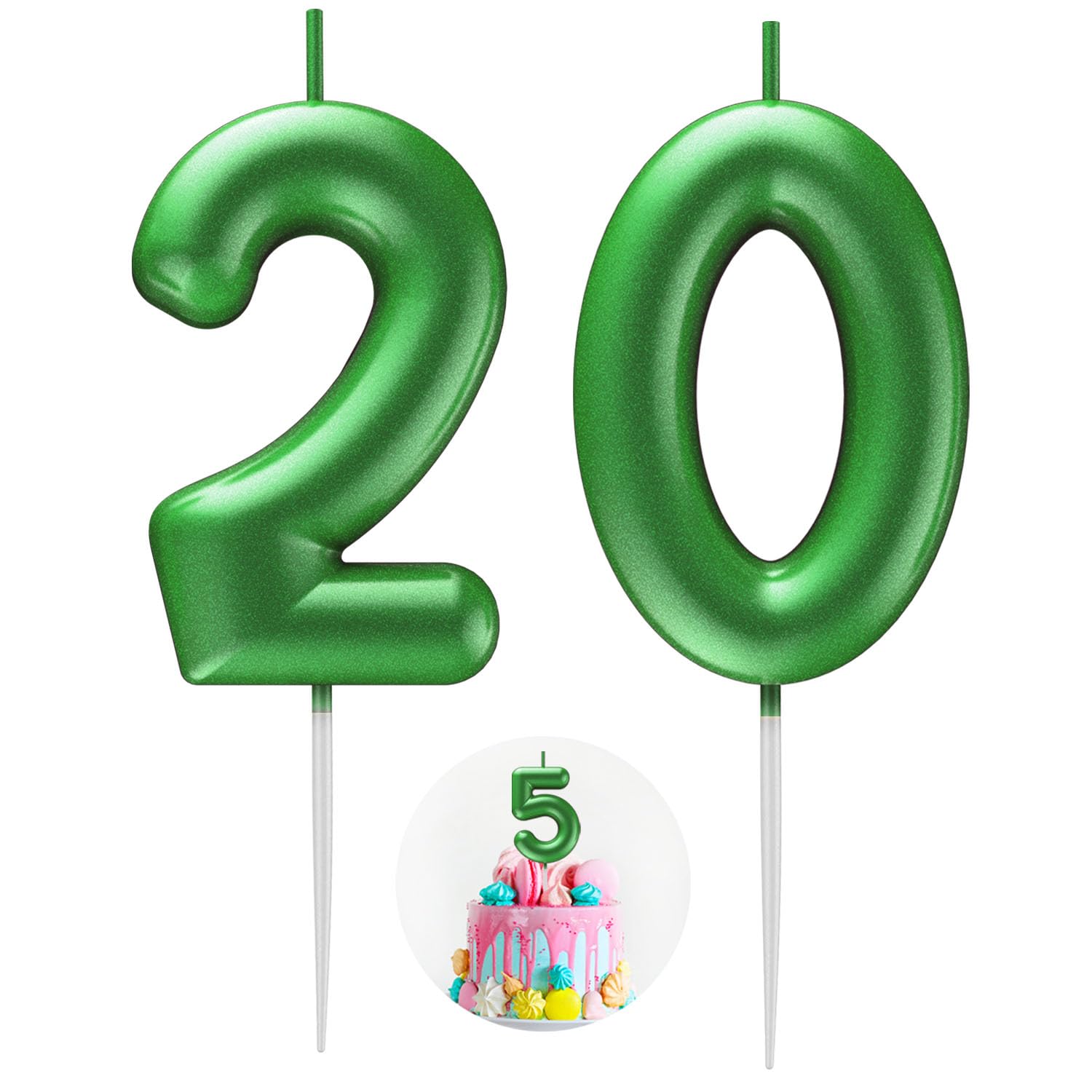 Green Number 20 Candle Happy Birthday 3D Number Candles for Birthday Cake Party Decoration Wedding Anniversary Celebration Supplies
