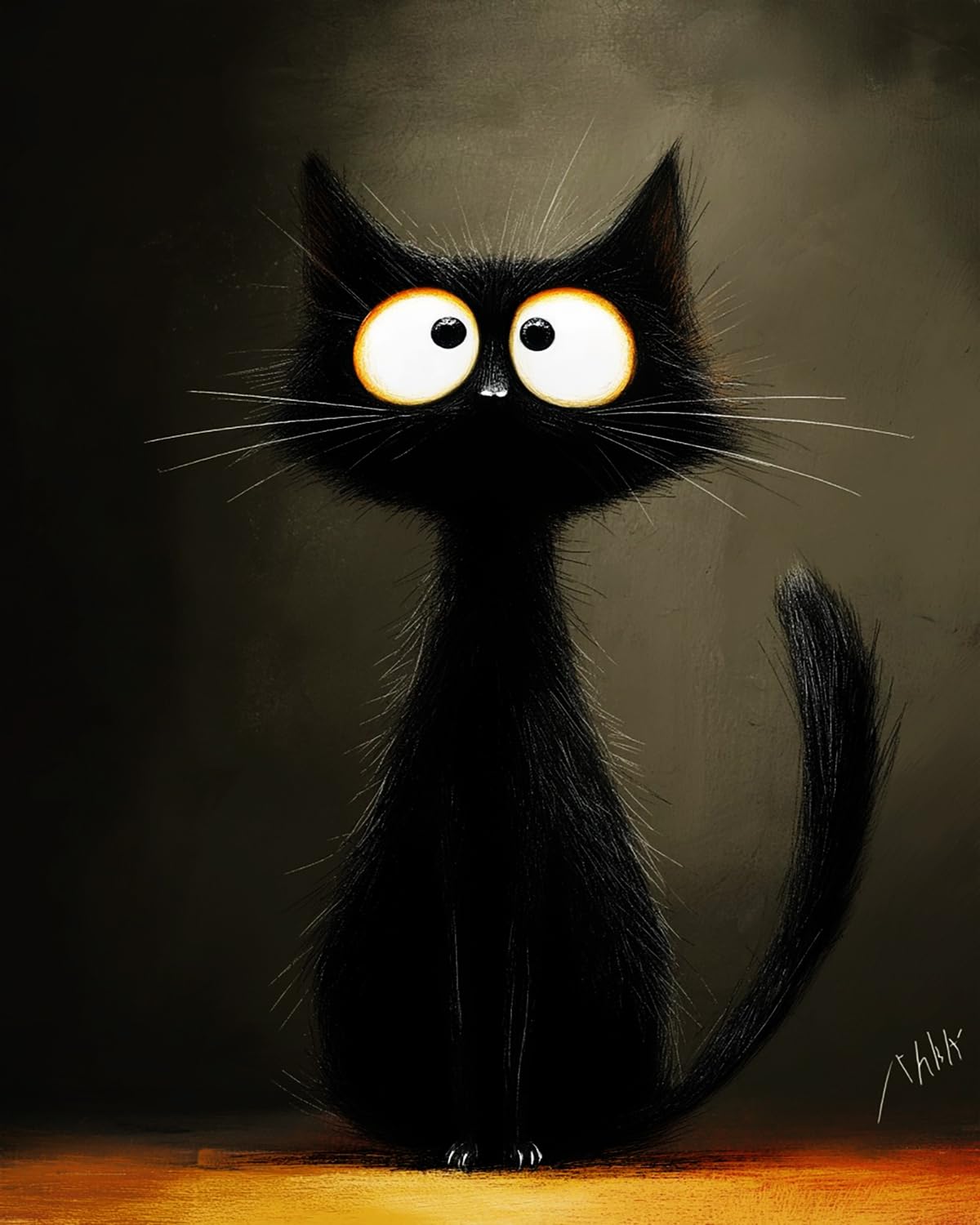 Liubaishi Black Paint By Numbers For Adults, Startled Cat, 40X50 Cm Acrylic Canvas Painting Kit