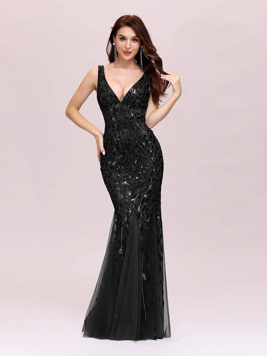 Ever-Pretty Vestidos de Fiesta Sirena sin Mangas Cuello en V Lentejuelas Tul Corte Imperio para Mujer 07886