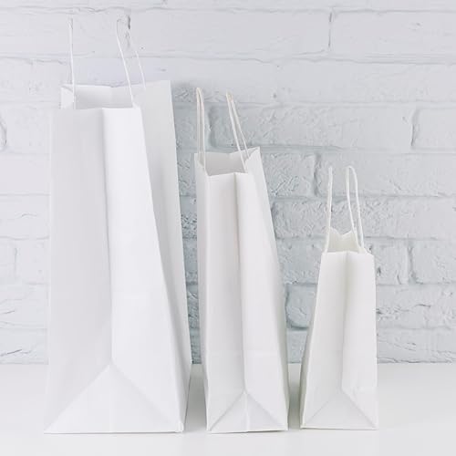 Miniatura 2 de TOWRAP Bolsas de regalo blancas de varios tamaños, 90 bolsas de papel con asas a granel, bolsas de compras, bolsas de fiesta, bolsas de venta al por