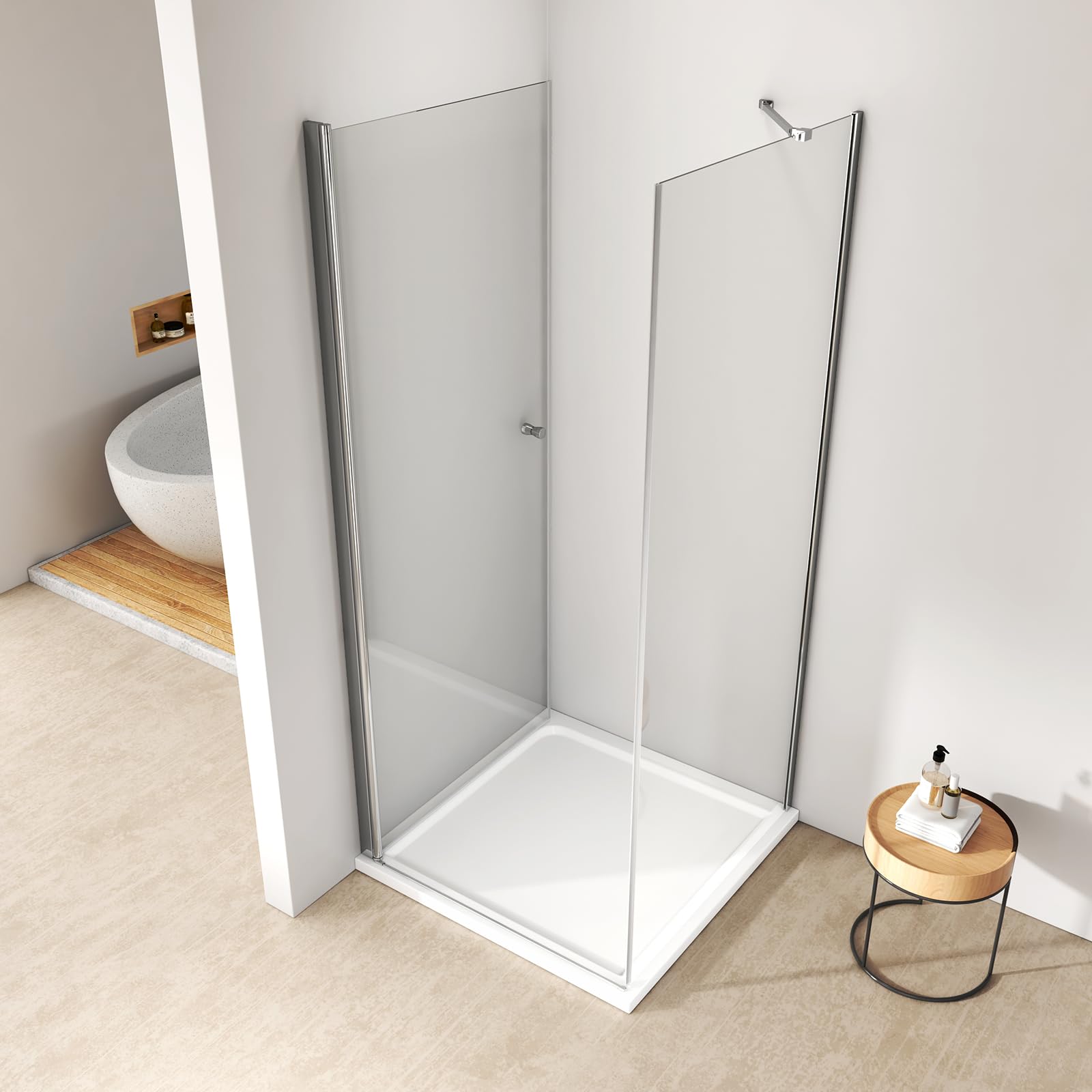 EMKE Duschkabine 90x90 cm Eckeinstieg Duschabtrennung Pendeltür Mit Seitenwand 90cm 6 mm NANO-Glas Duschkabinen Duschtür Faltbar Dusche Duschwand Pendeltüren Duschtüren 185 cm Höhe