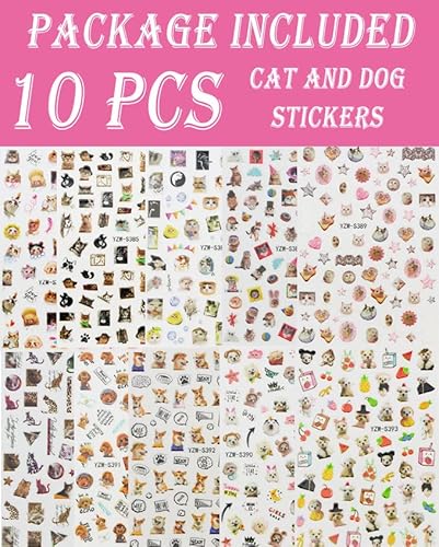 10 Pcs Cat Dog Nail Stickers Nail Kit For Nail Art Stickers Nail Decals For Nail Supplies (10 Cat And Dog) #TOP2