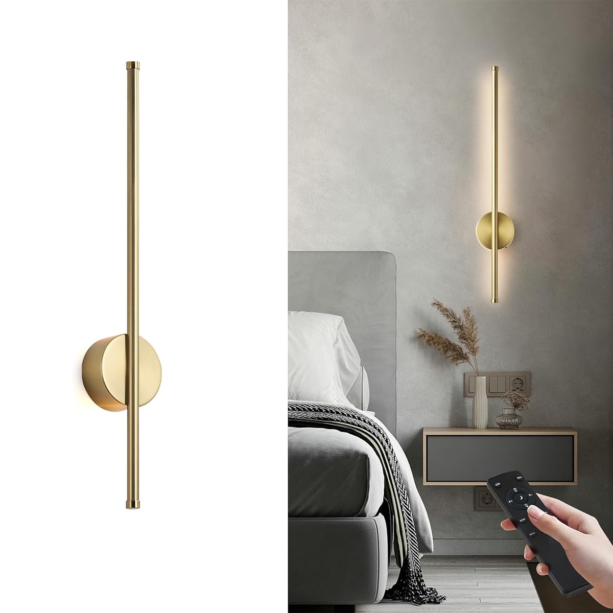 ELEPHANTBOAT® 3-Color LED Wall Lights for Living Room, Long Wall Sconce 23.6in Modern Stick Light, Dimmable Wall Lamp with Remote & Touch Control, USB Rechargeable Wall Lamp for Home Decoration-picture-15