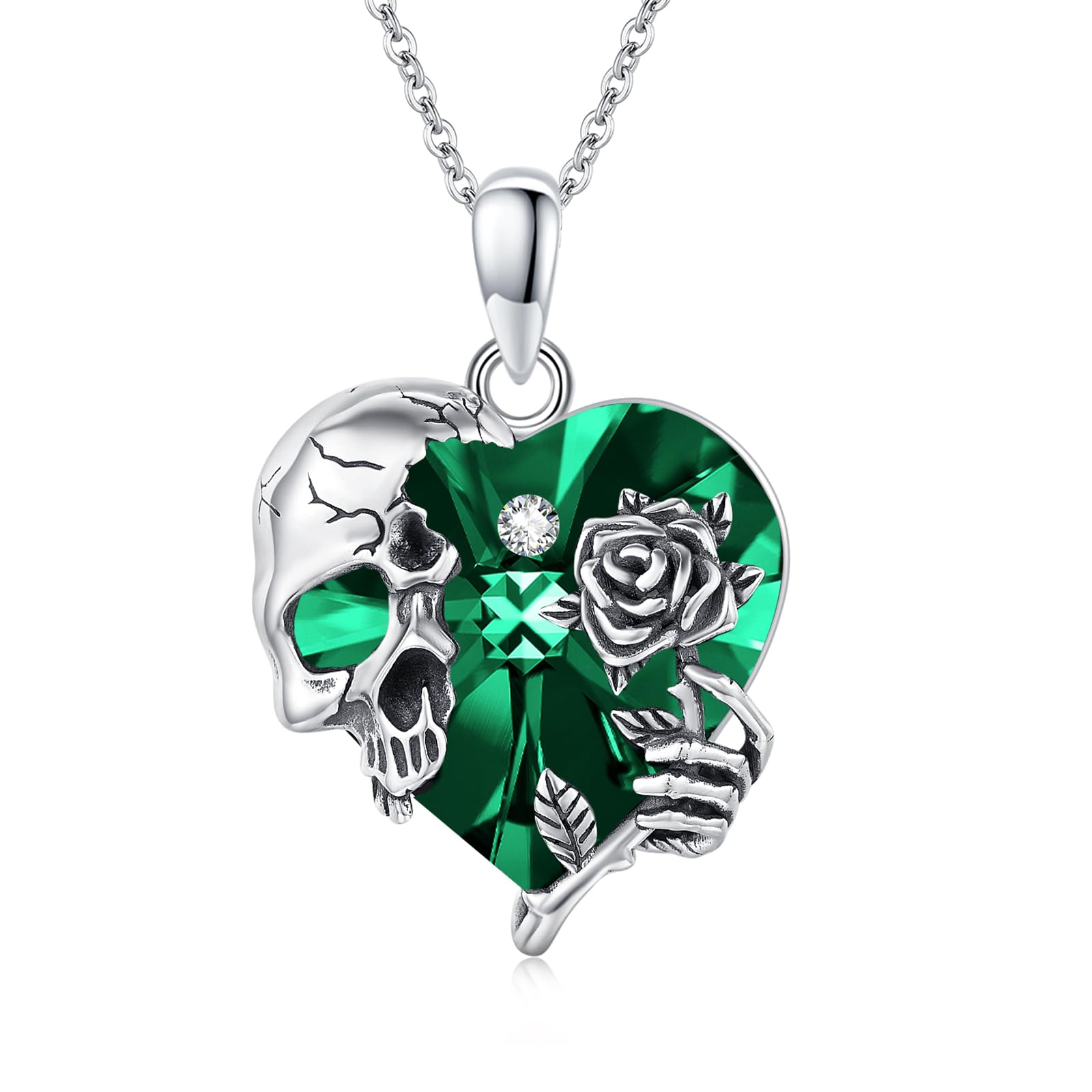 Silver Skull Birthstone Necklace Gothic Pendant Gothic Jewelry For Women