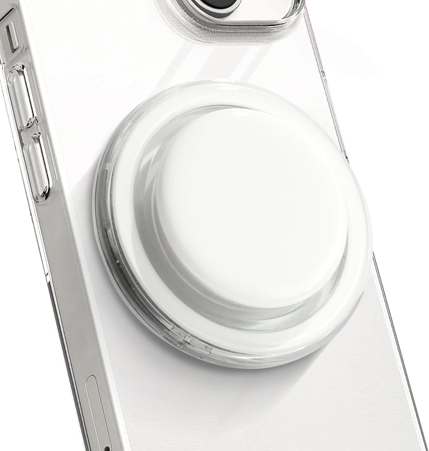 onthegrip cute solid macaron color round shape collapsible mobile phone grip stand holder for smartphone tablet cell phone accessory (white) magnetic type white