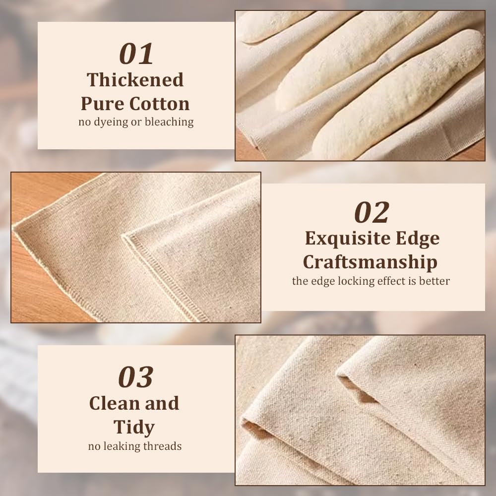 Set 3 Panni Per Lievitazione Pane In Cotone Naturale | 48x36cm, 75x45cm, 150x60cm - Per Panettieri E Casa - Foto 12