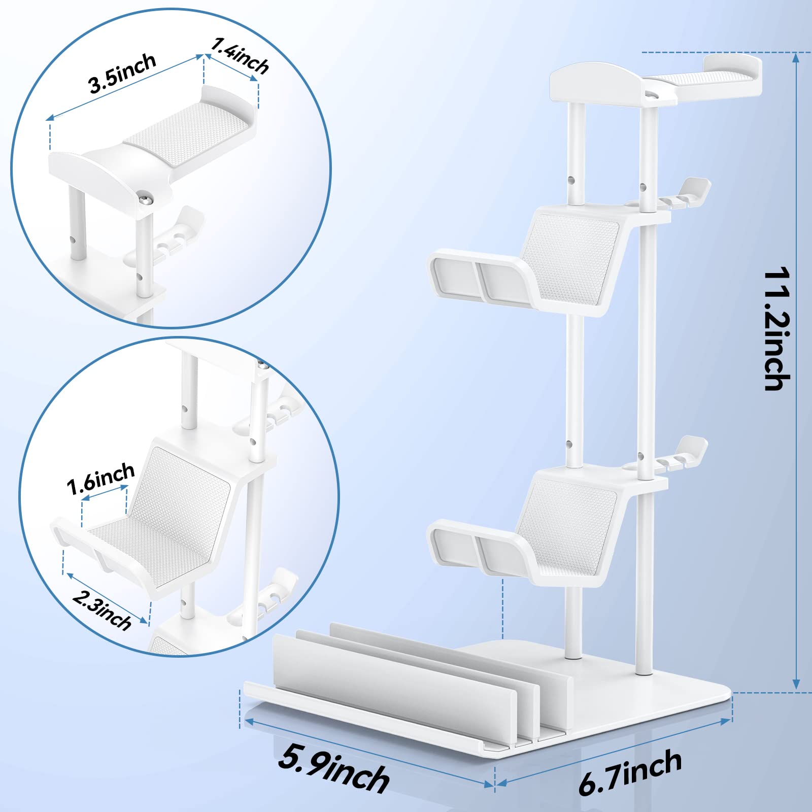 KDD Porta Cuffie Gaming da Scrivania in Alluminio, Stand Supporto Universale per Controller/Switch/iPad/Telefono, Bianco
