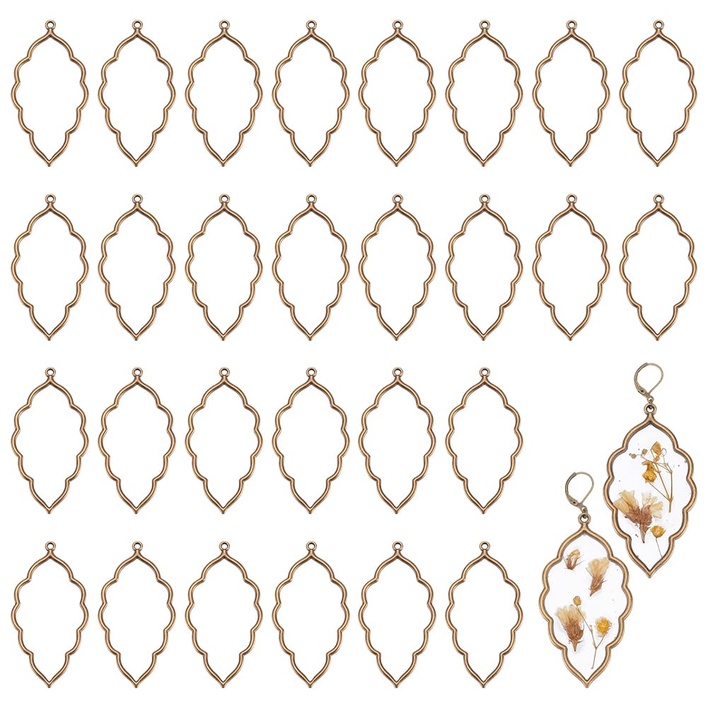 – PH PandaHall 30pcs Open Back Bezel Pendants Leaf Open Bezel Charms Tibetan Style Resin Frames Pendant Antique Bronze Hollow Frame Charms for Jewellery Making Resin Crafts Earrings Necklace, 6.5x3.3cm