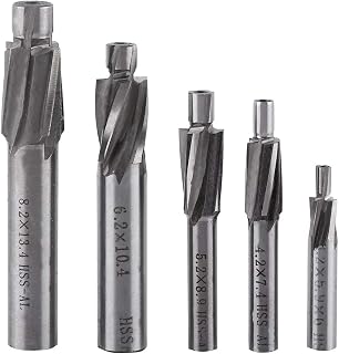 5pcs Counterbore Set High-Speed Steel M3-M8 4 Flutes HSS-AL Straight Shank Counterbore End Mills for Copper, Aluminum, Steel, Cast Iron