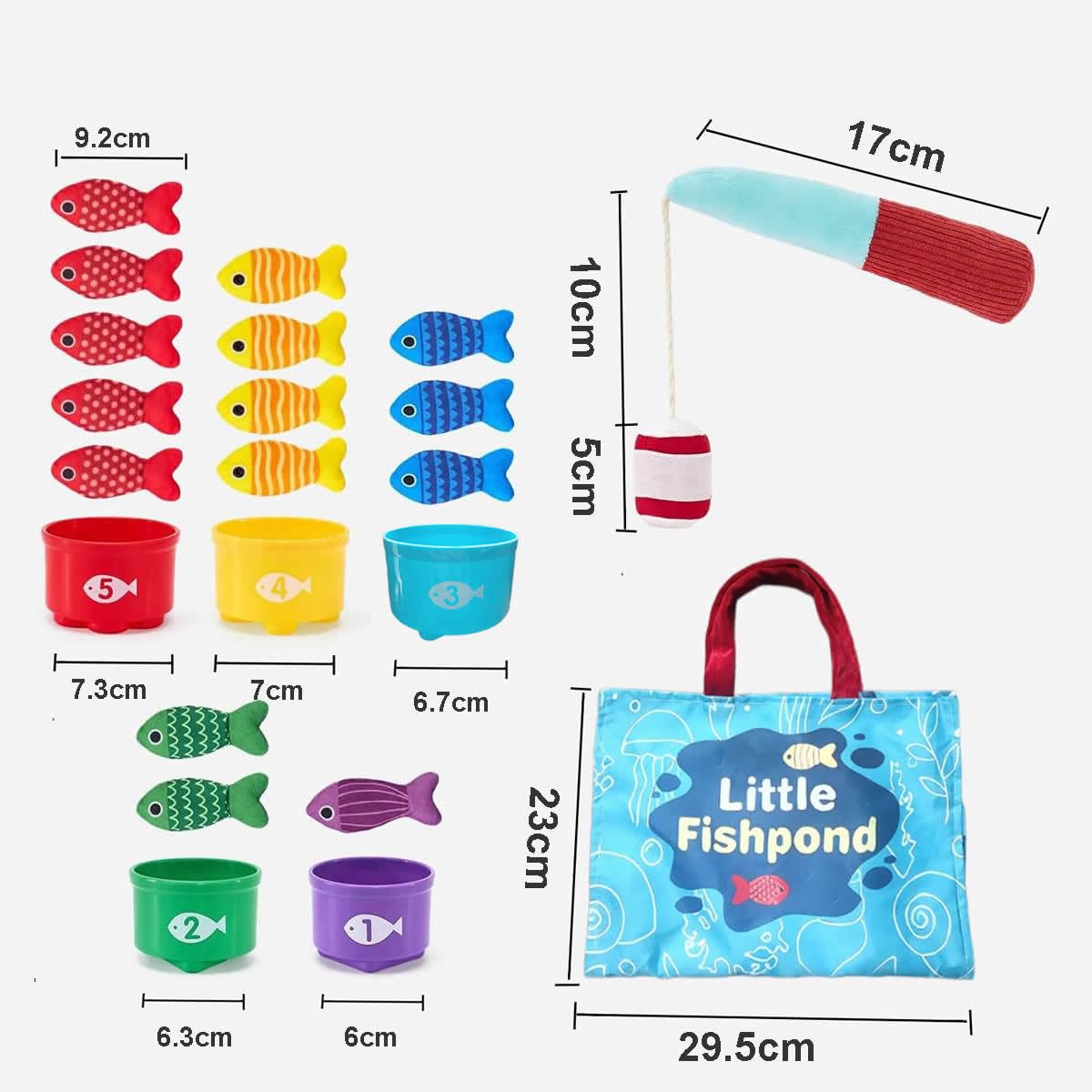 Gioco Pesca Magnetico Morbido in Tessuto per Bambini 1-3 Anni, Giocattolo Educativo Montessori con 15 Pesci e Secchielli