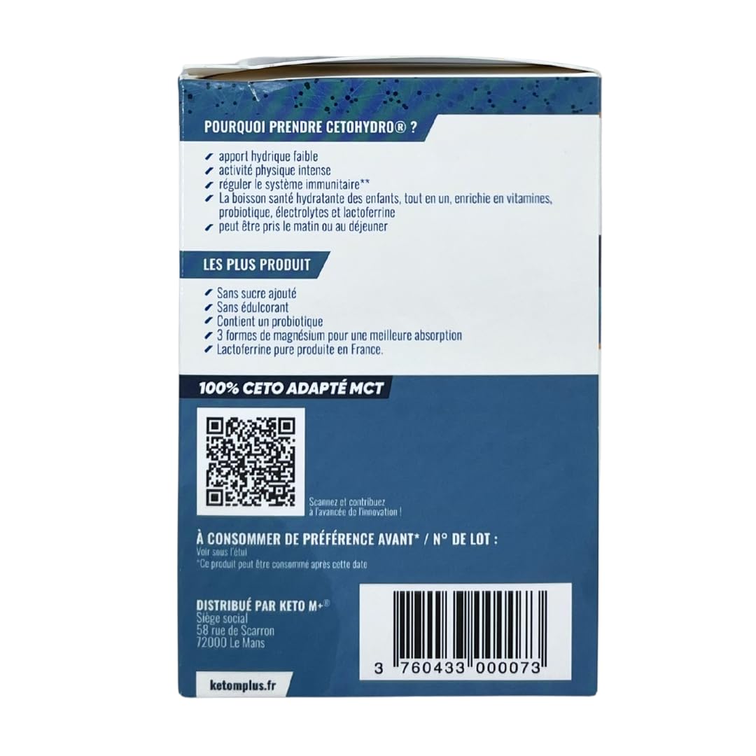 CETOHYDROKIDS Hydratation & Immunité Enfant – Sans Sucre – Électrolytes, Probiotiques & Lactoferrine – Saveur Pêche– 15 Sachets
