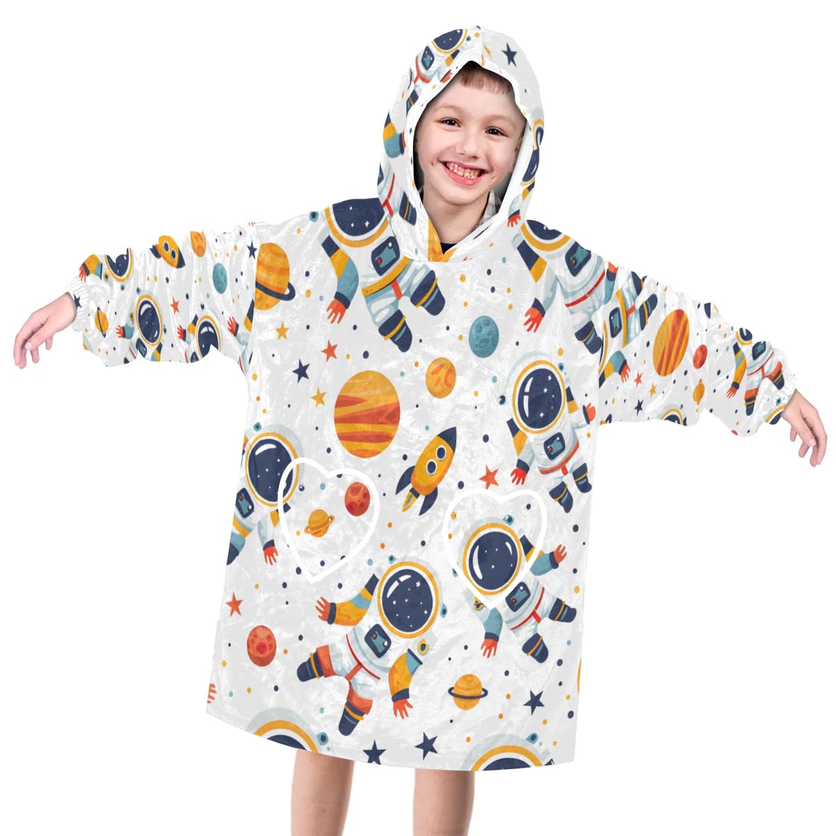 Wearable Blanket Hoodie for Kids, Proficient Astronaut Fleece Sweatshirt Blanket Oversized Blanket Sweatshirt with Pocket Flannel Warm Hooded Blanket 6-10 Year Old Girl Boy Gift, One Size