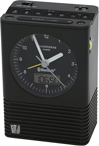 Miniatura 3 de Sound Rise Classic, SFQ-14: Radio despertador de cabecera y altavoz Bluetooth, con reloj analógico, radio FM, puerto de carga USB, Snoonze, y