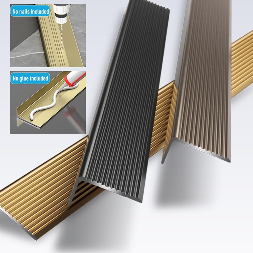 Perfil angular de borde de escalera en forma de L, longitud 100/134 cm, Perfil de protección de borde de escalón de aluminio antideslizante para interiores y exteriores(Rose gold,120cm/47 In)