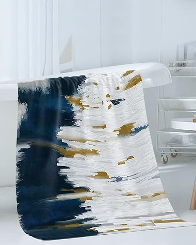 Miniatura 3 de Juego de toallas abstractas azul marino para baño baño cocina playa pelo manos yoga paños de cocina y toallitas geometría pintura blanca moderna