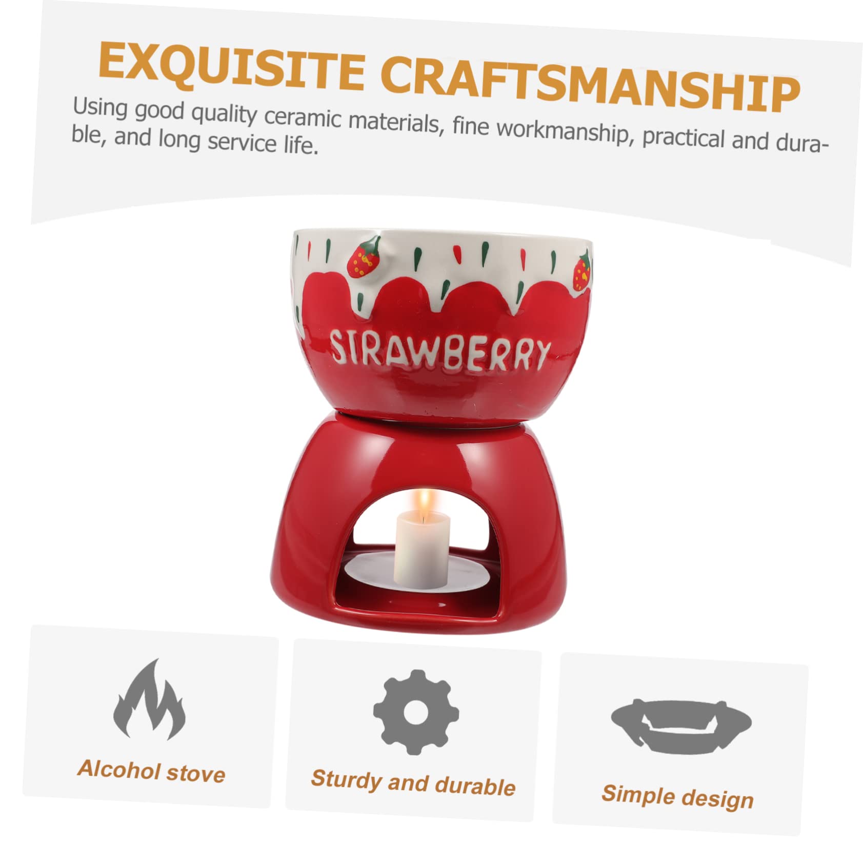 SOLUSTRE 1Set Chocolate Melting Pot Stylish Ceramic Fondue Pot for Cheese Chocolate Ice Multi Functional Strawberry Design for Parties Winter