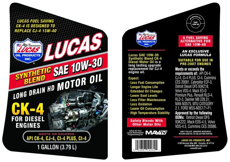 Aceite sintético para motor 10W-30 Diesel Lucas Oil 4 galones miniatura 2
